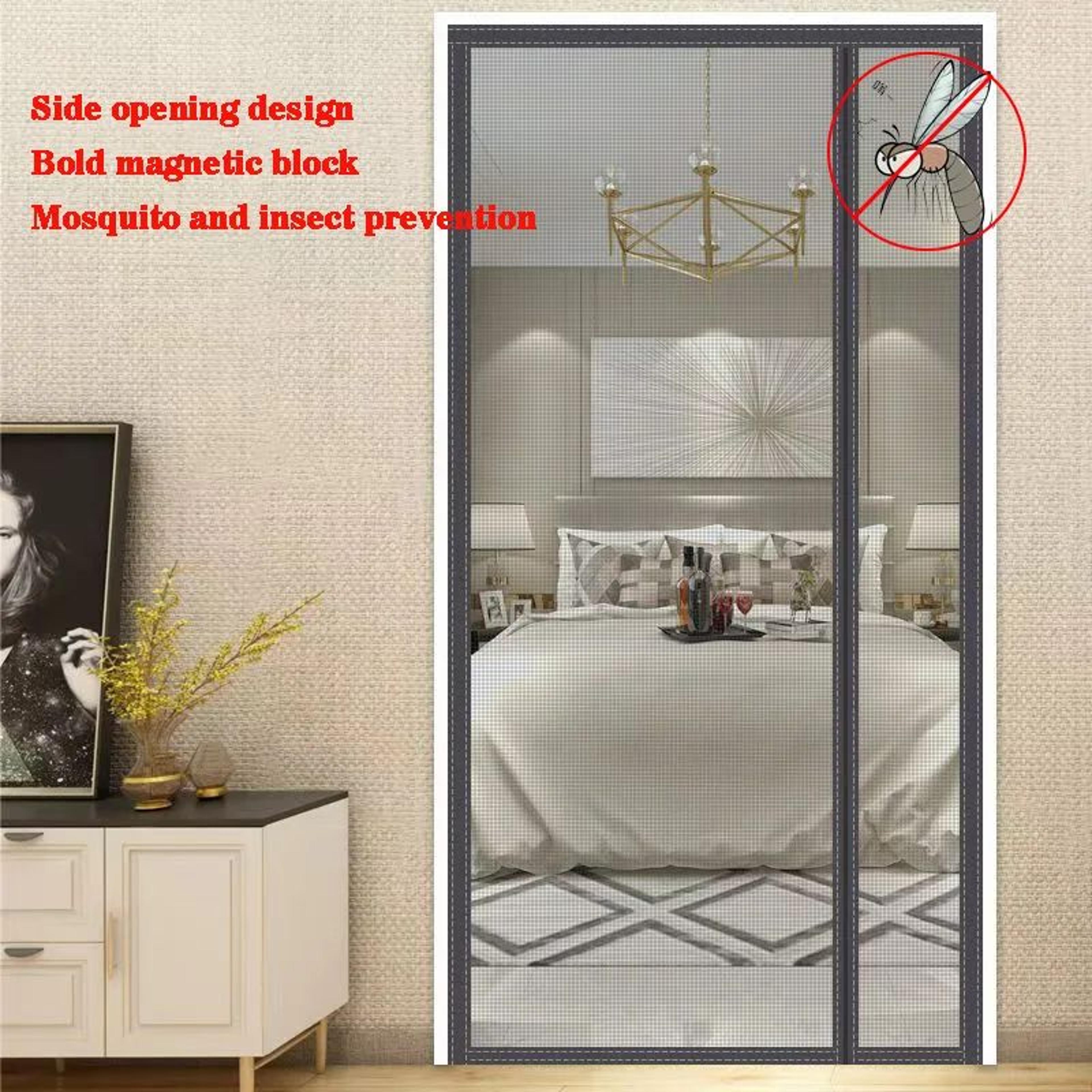 gray magnetic mosquito screen door curtain