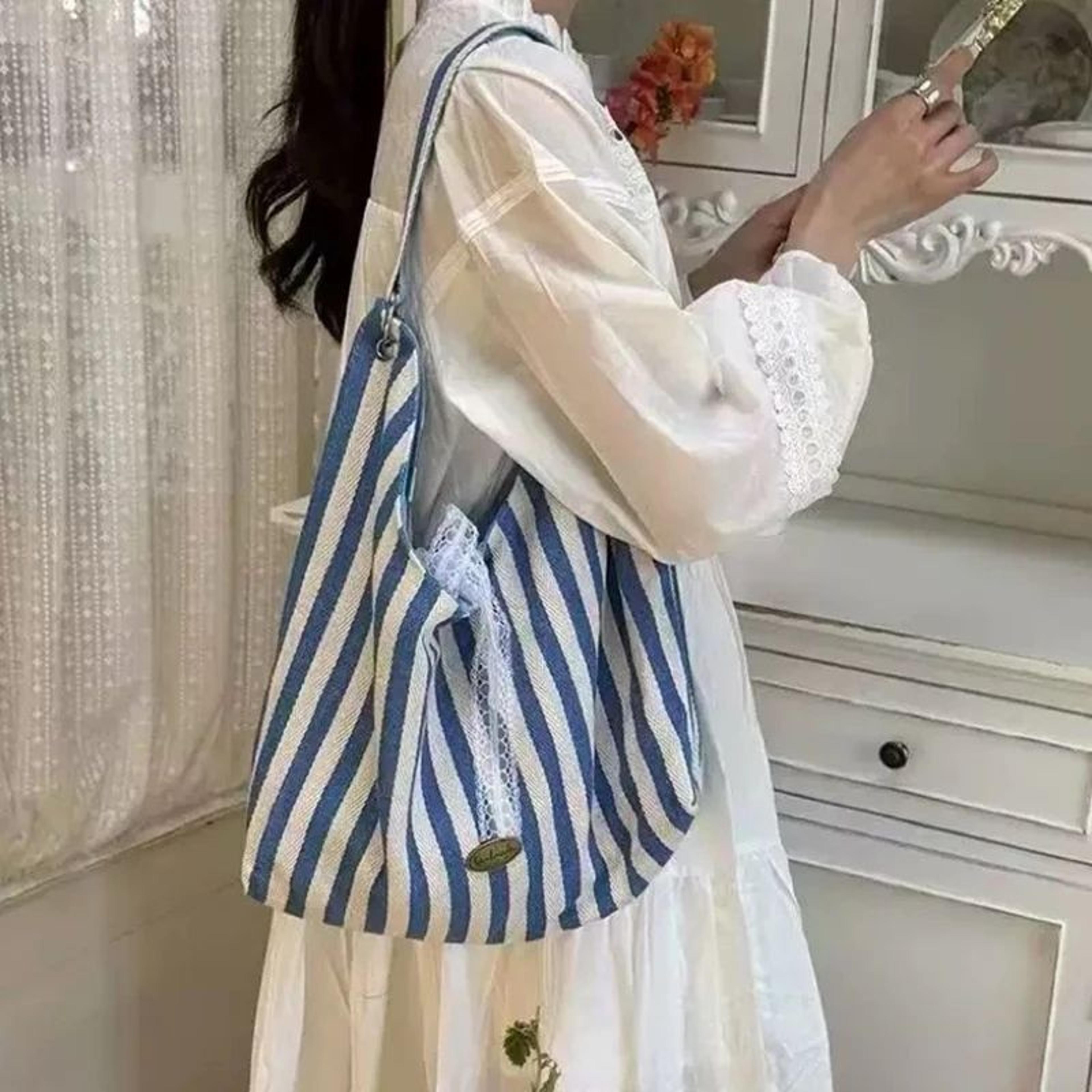 Striped Reversible Canvas Hobo Bag 2