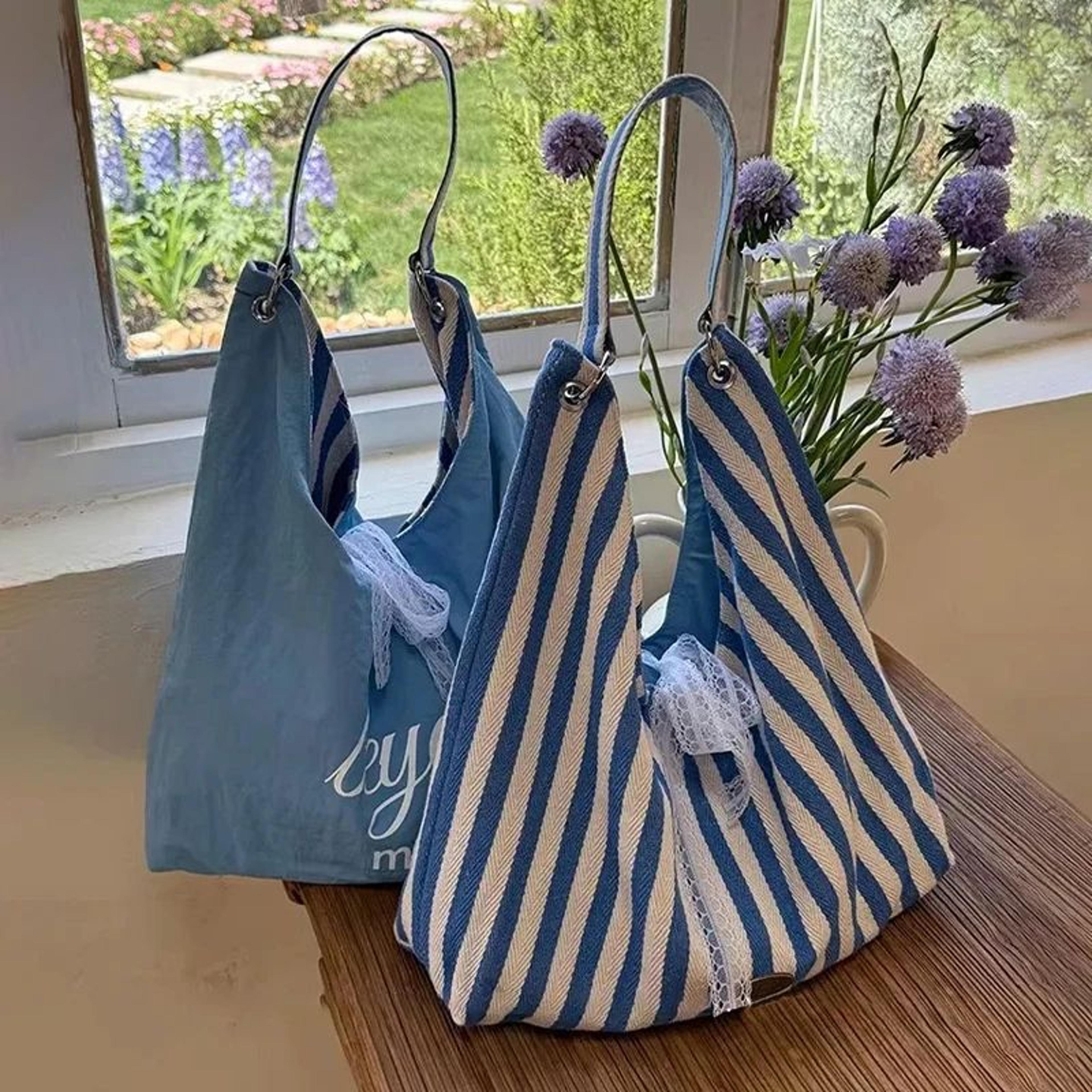 Striped Reversible Canvas Hobo Bag 0