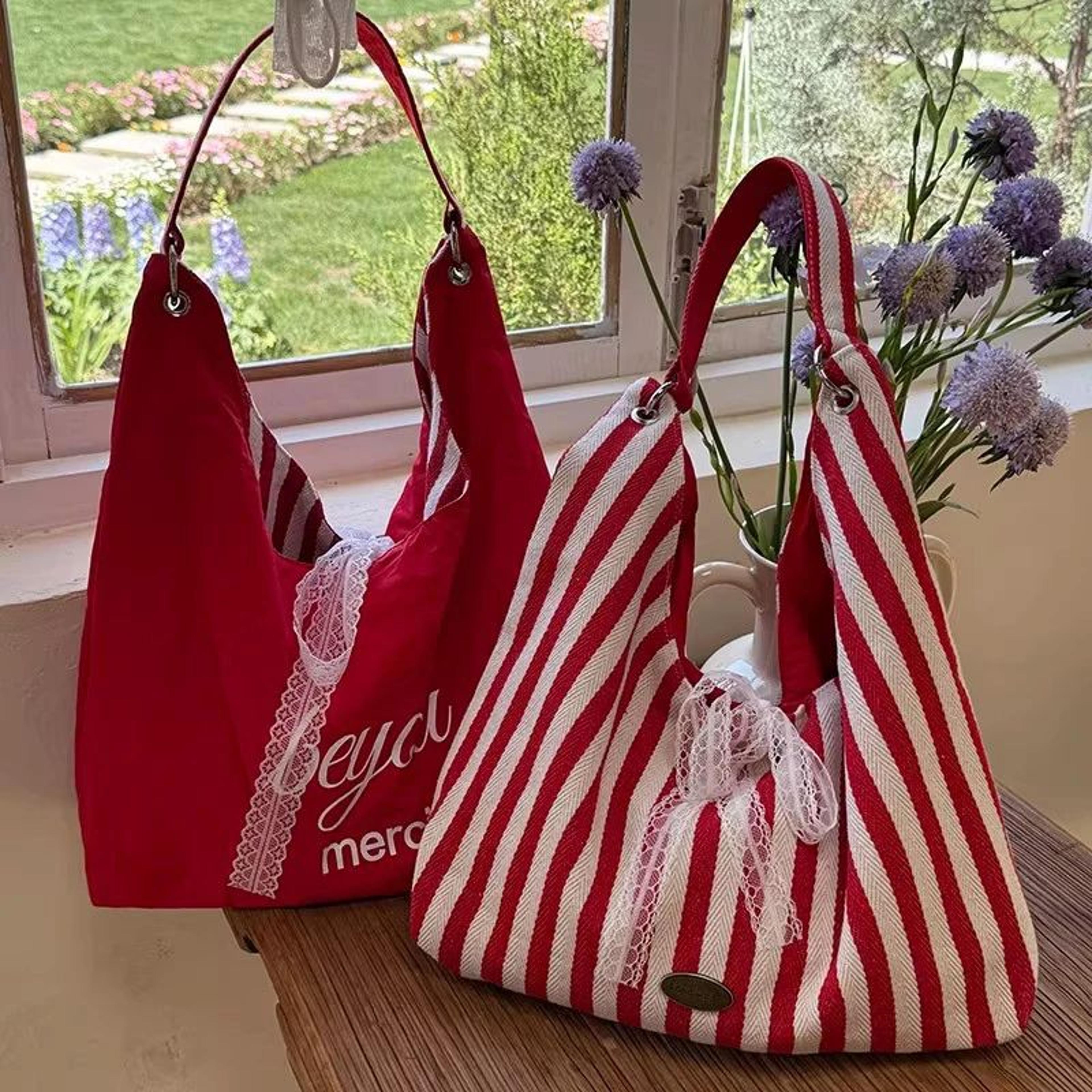 Striped Reversible Canvas Hobo Bag 8