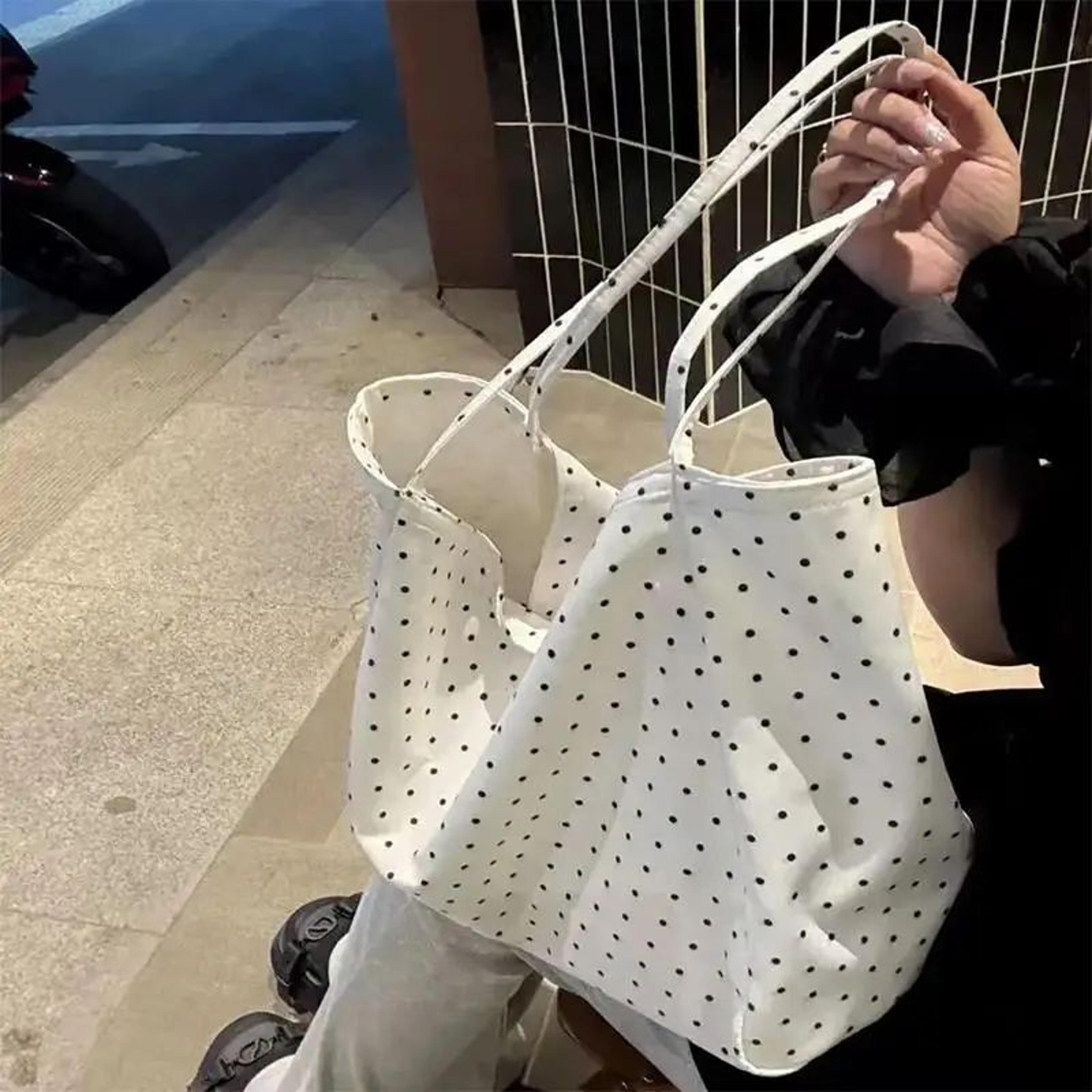 Large Polka Dot Canvas Tote Bag 0