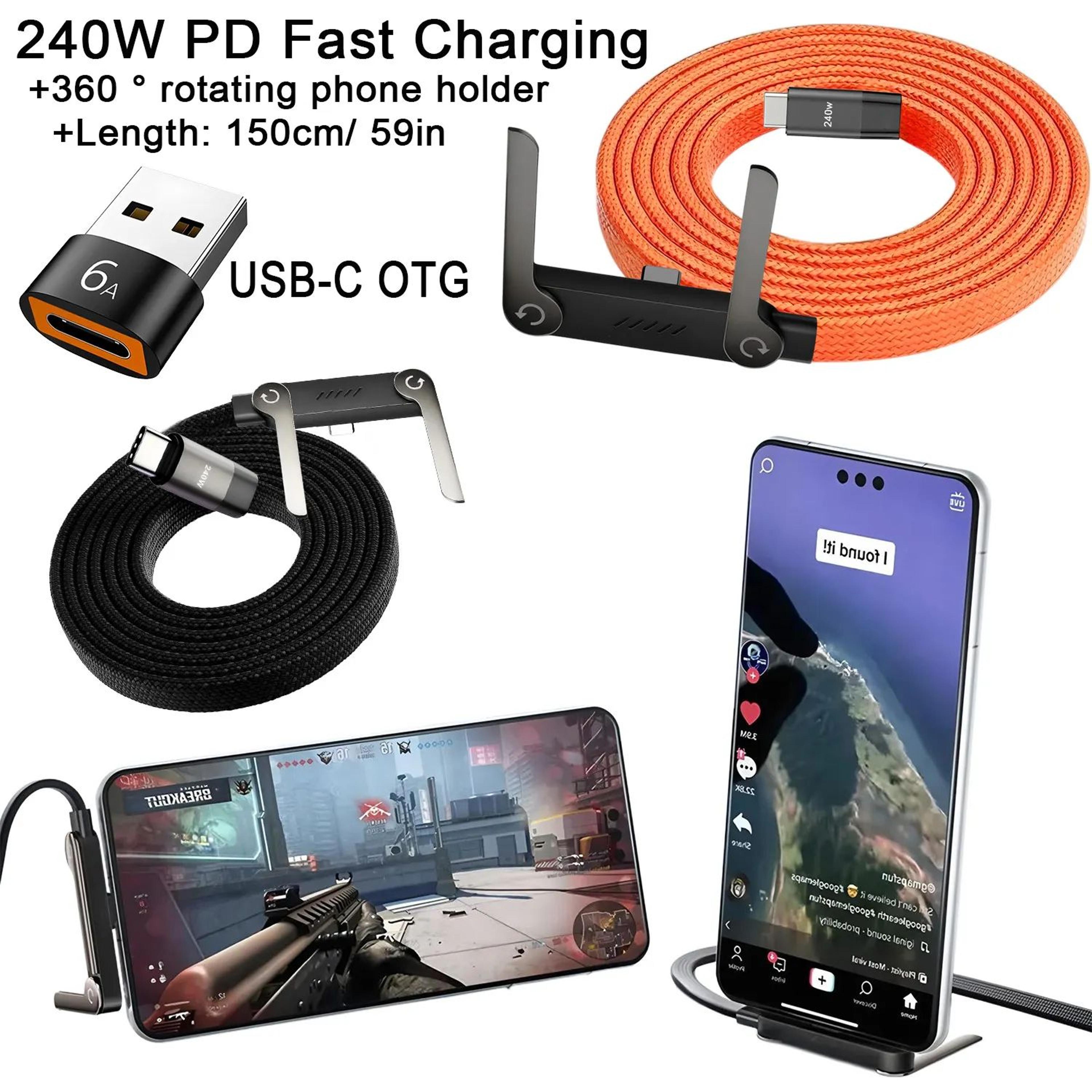 240W 2 In 1 Fast Charging Cable With Phone Stand 2