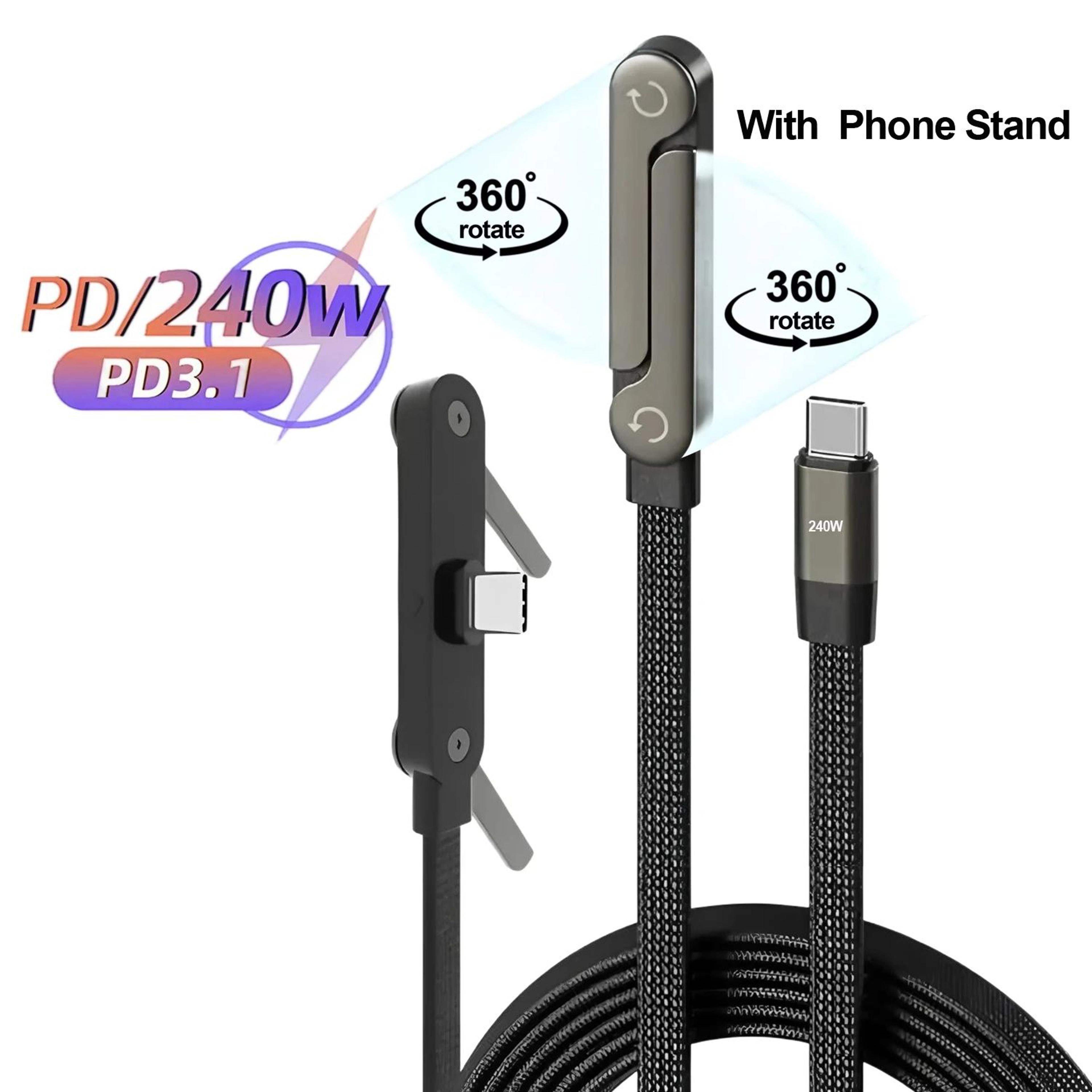 240W 2 In 1 Fast Charging Cable With Phone Stand 1
