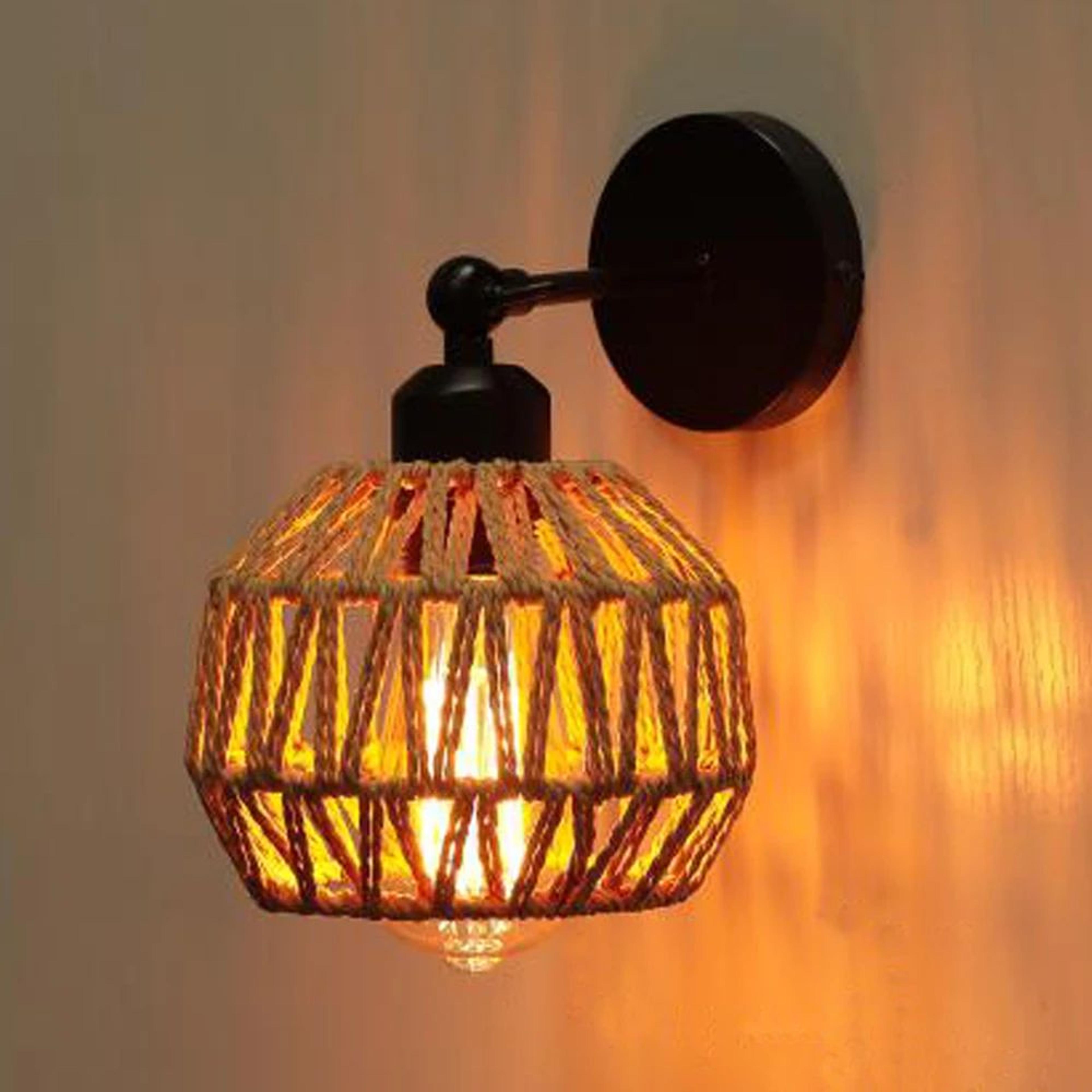 Boho Rattan Hemp Rope Wall Lamp 0
