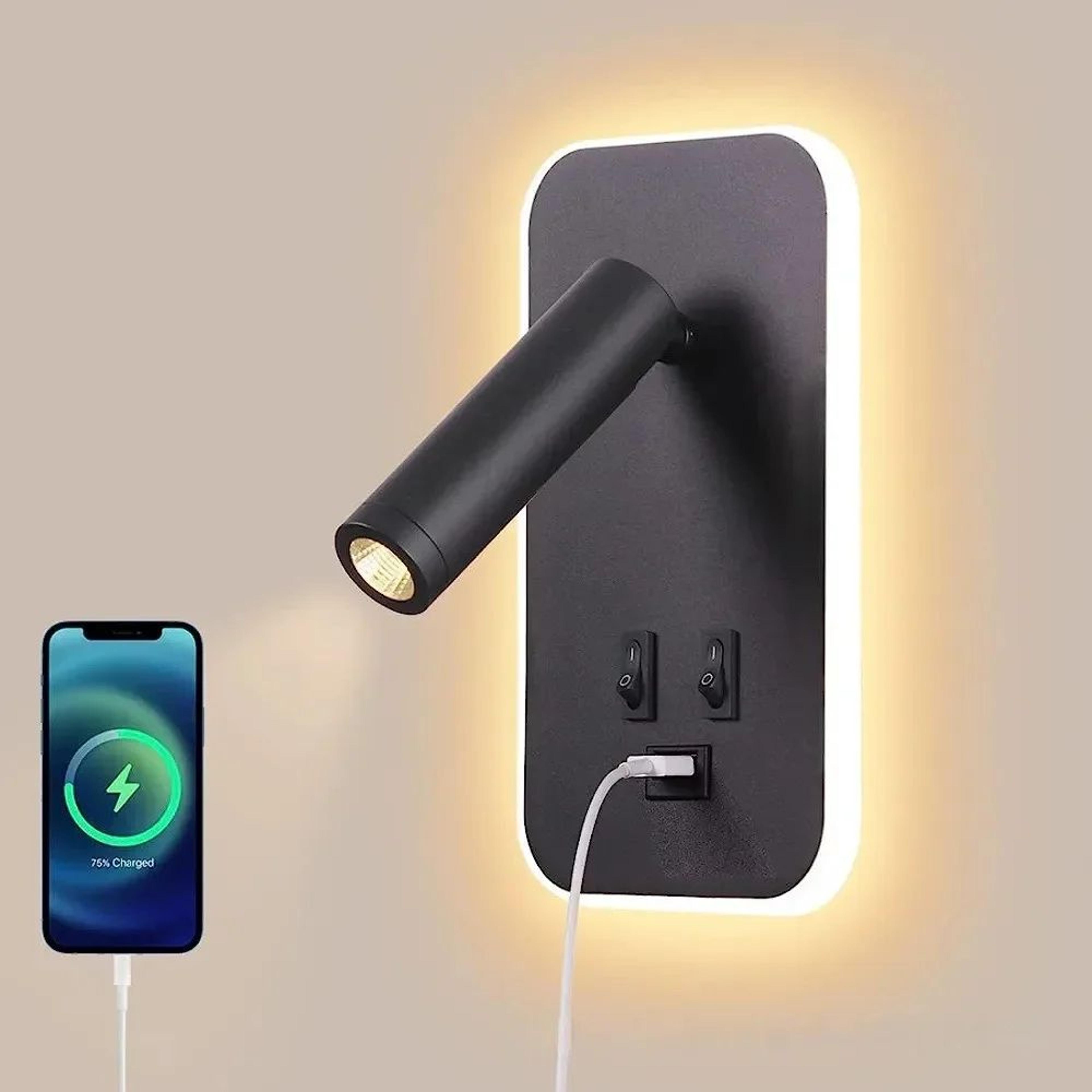 Modern LED Bedside Reading Wall Light With USB 3