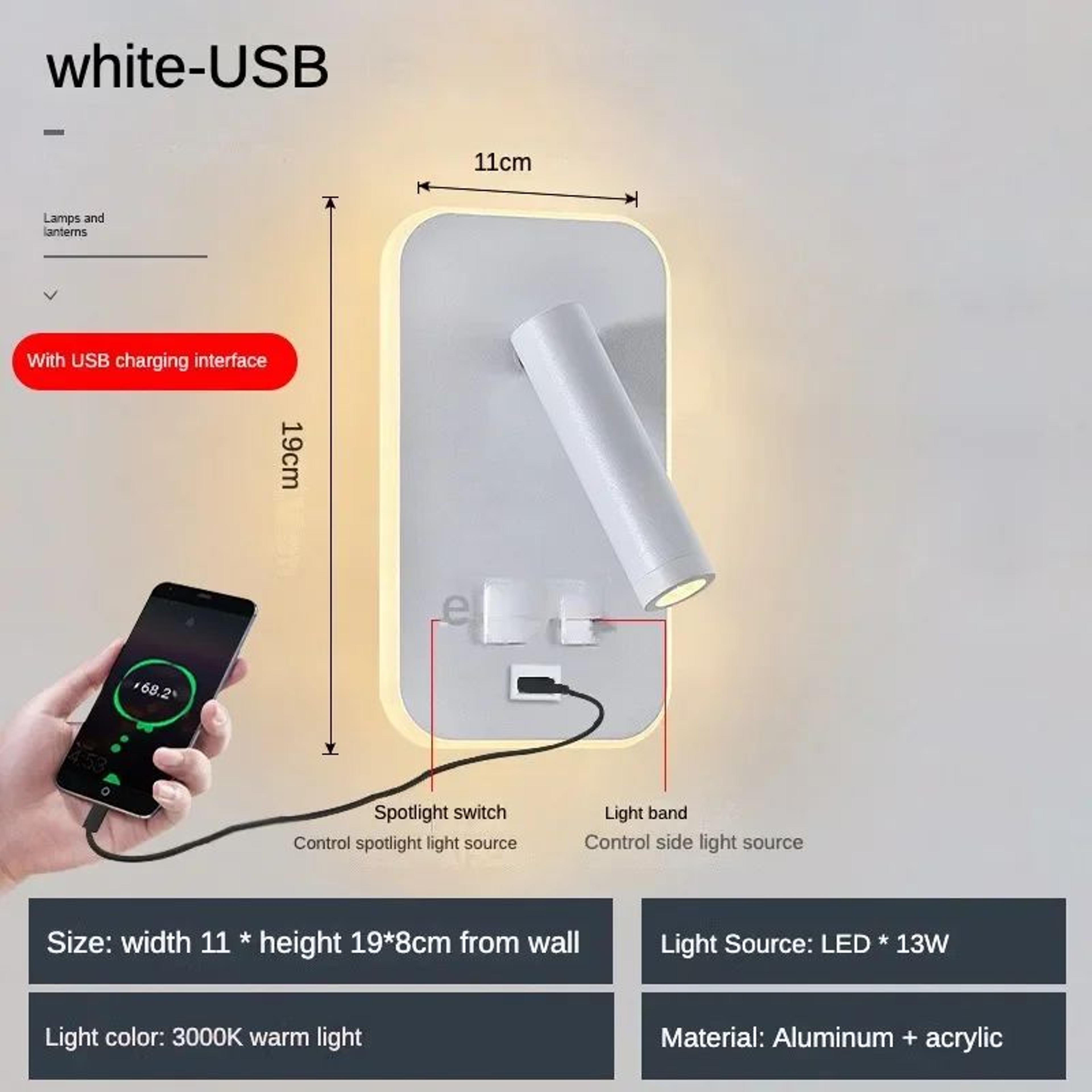 Modern LED Bedside Reading Wall Light With USB 13