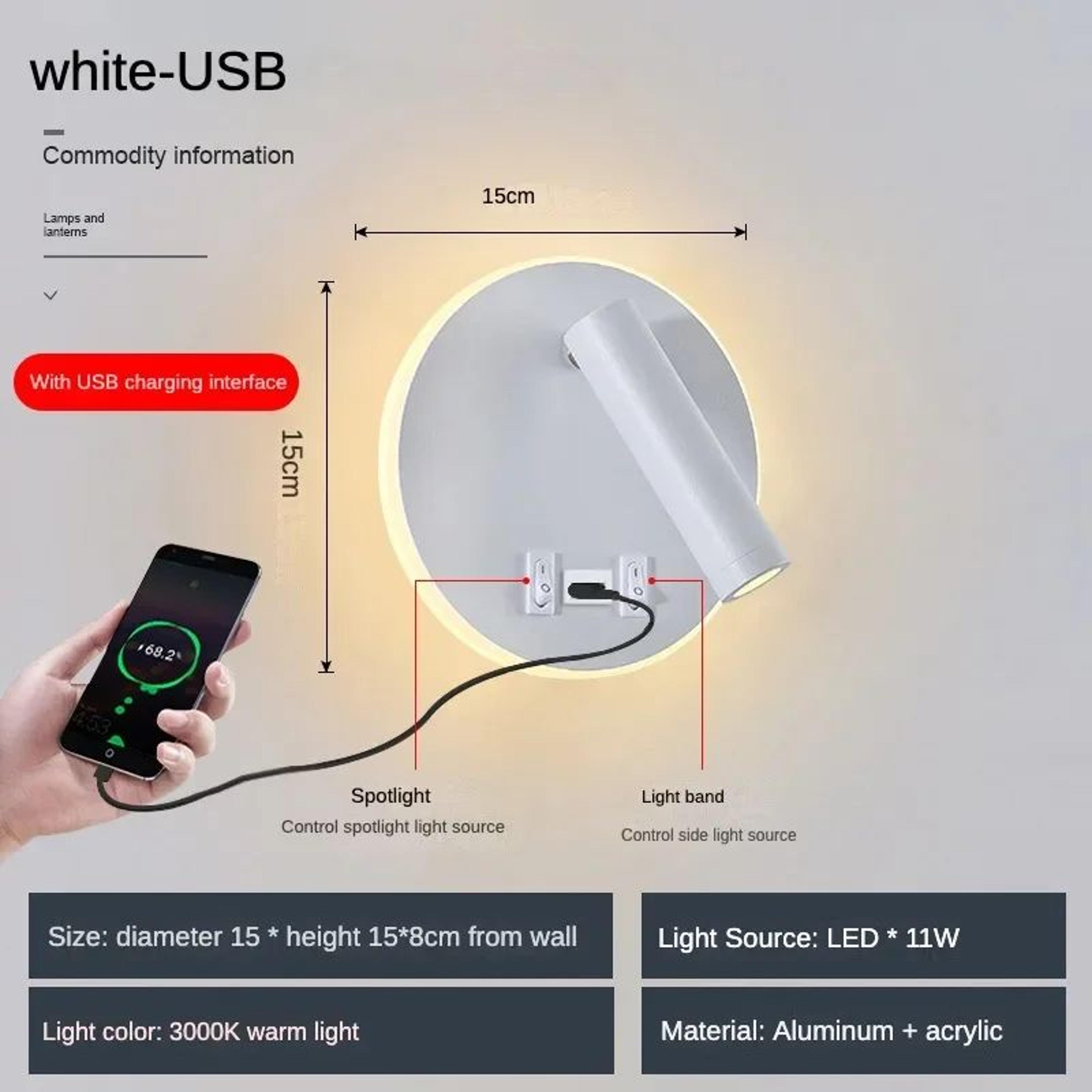 Modern LED Bedside Reading Wall Light With USB 17