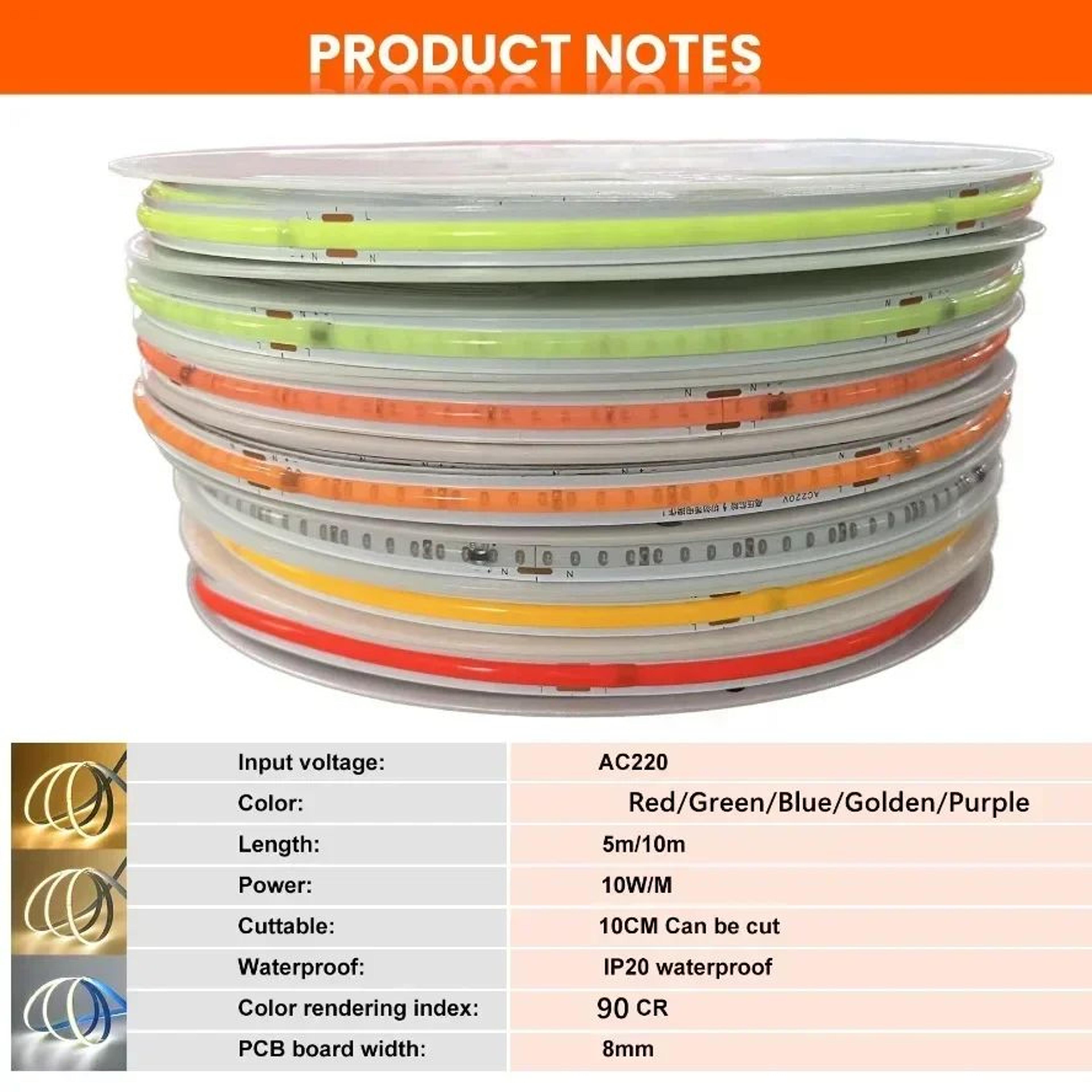 High Brightness 220V COB LED Strip Light 5