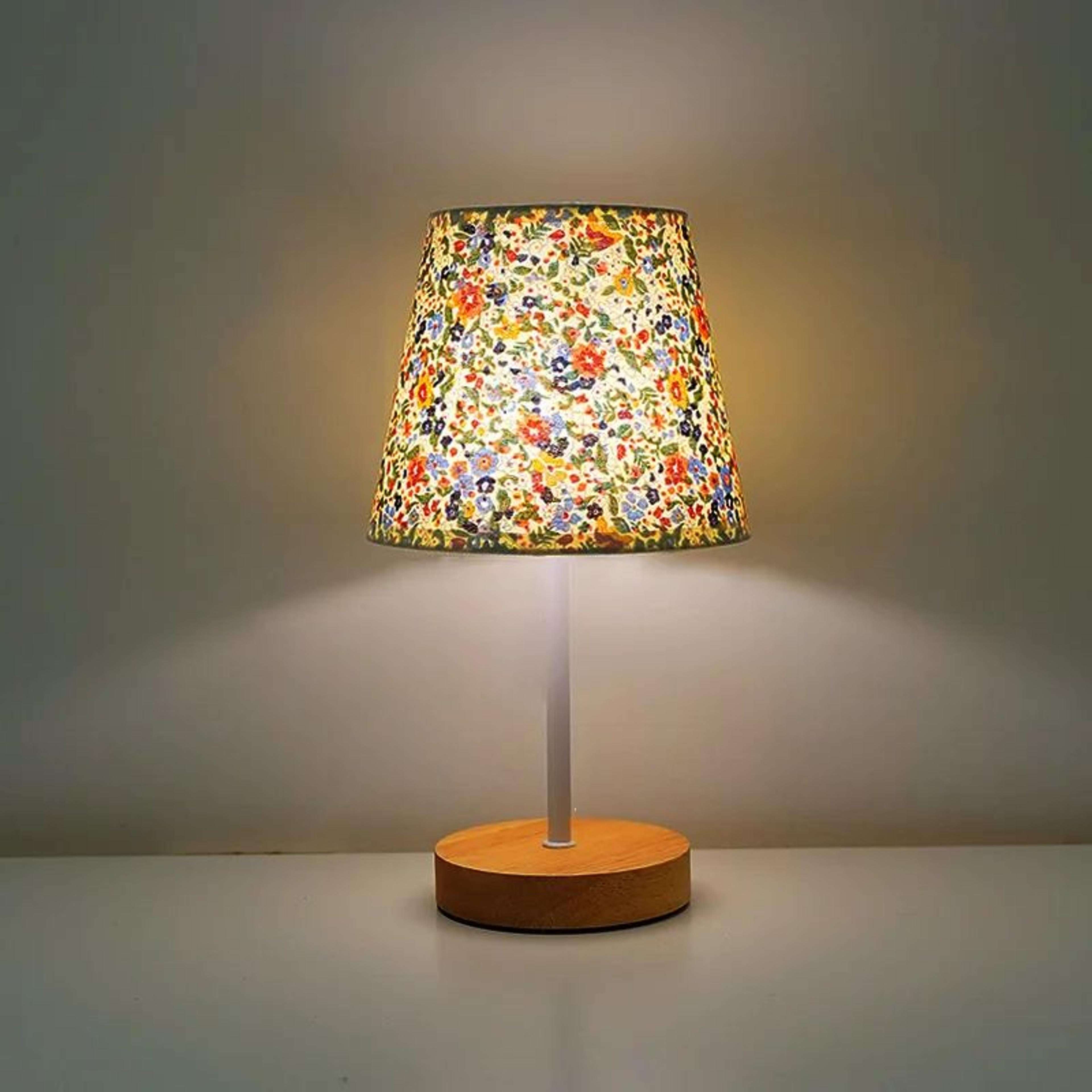 Solid Wood Fabric USB Bedside Lamp 12