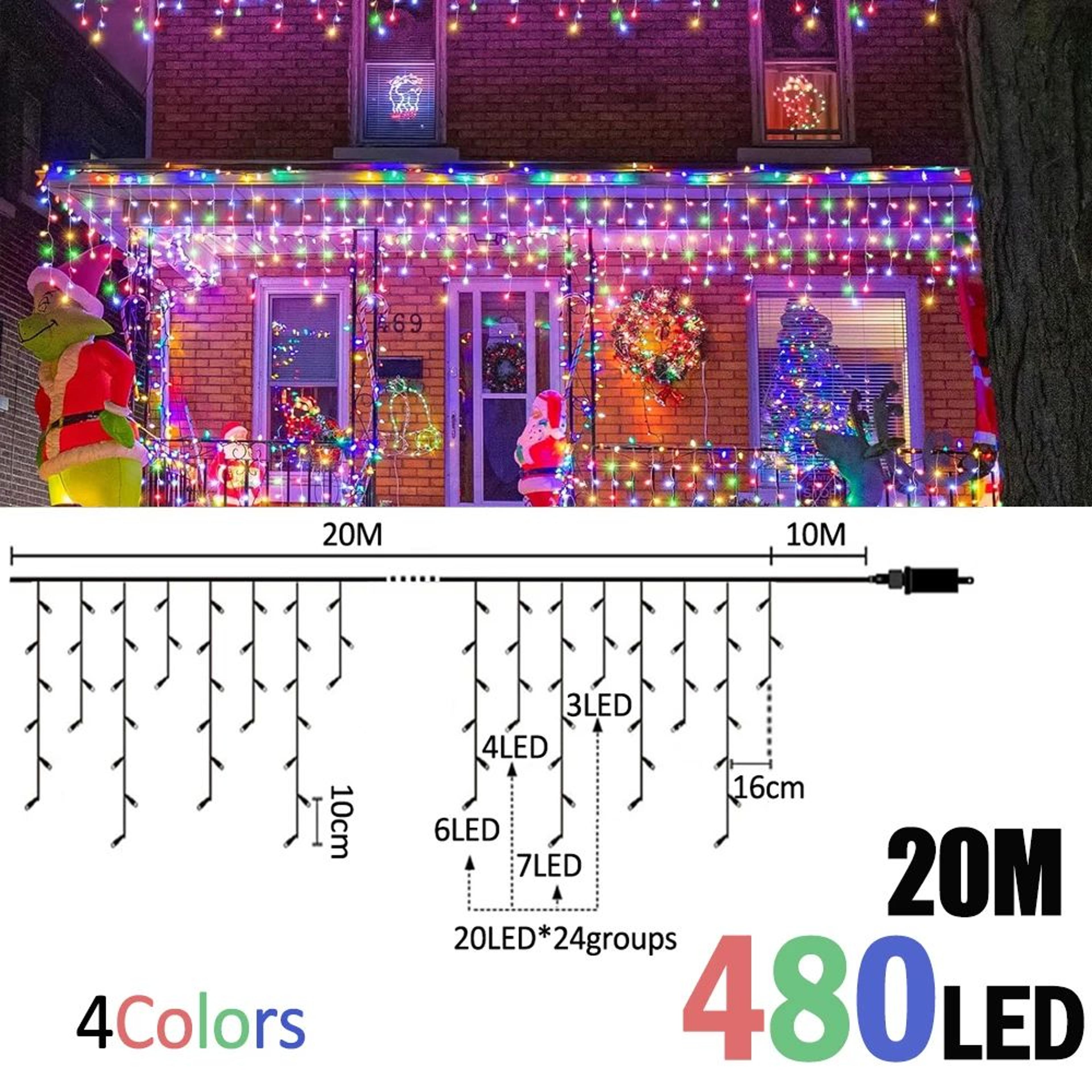 Waterproof LED Icicle Christmas Lights 8