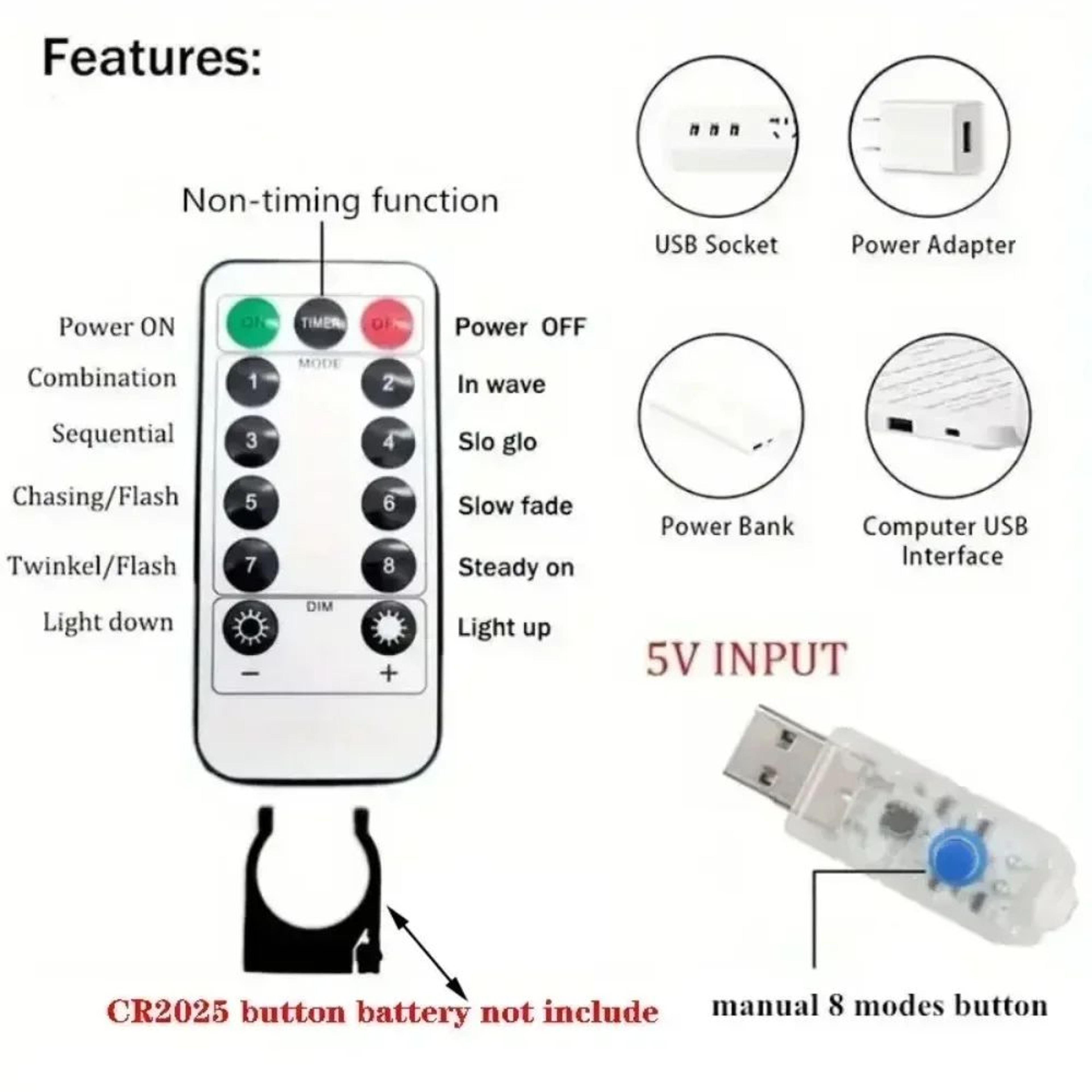 Eight Mode USB Holiday Curtain Lights 2