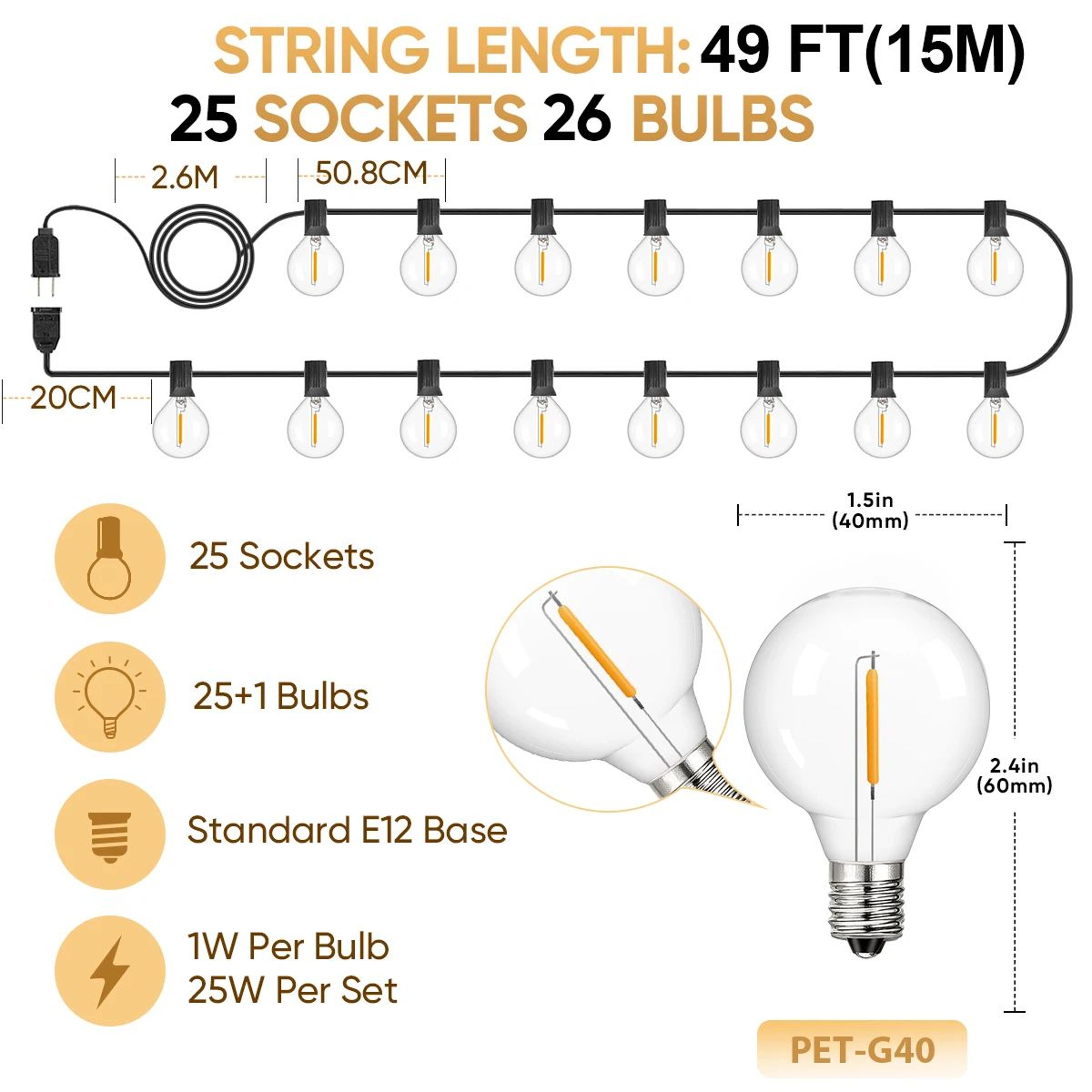 Shatterproof G40 Outdoor Festoon String Lights 8