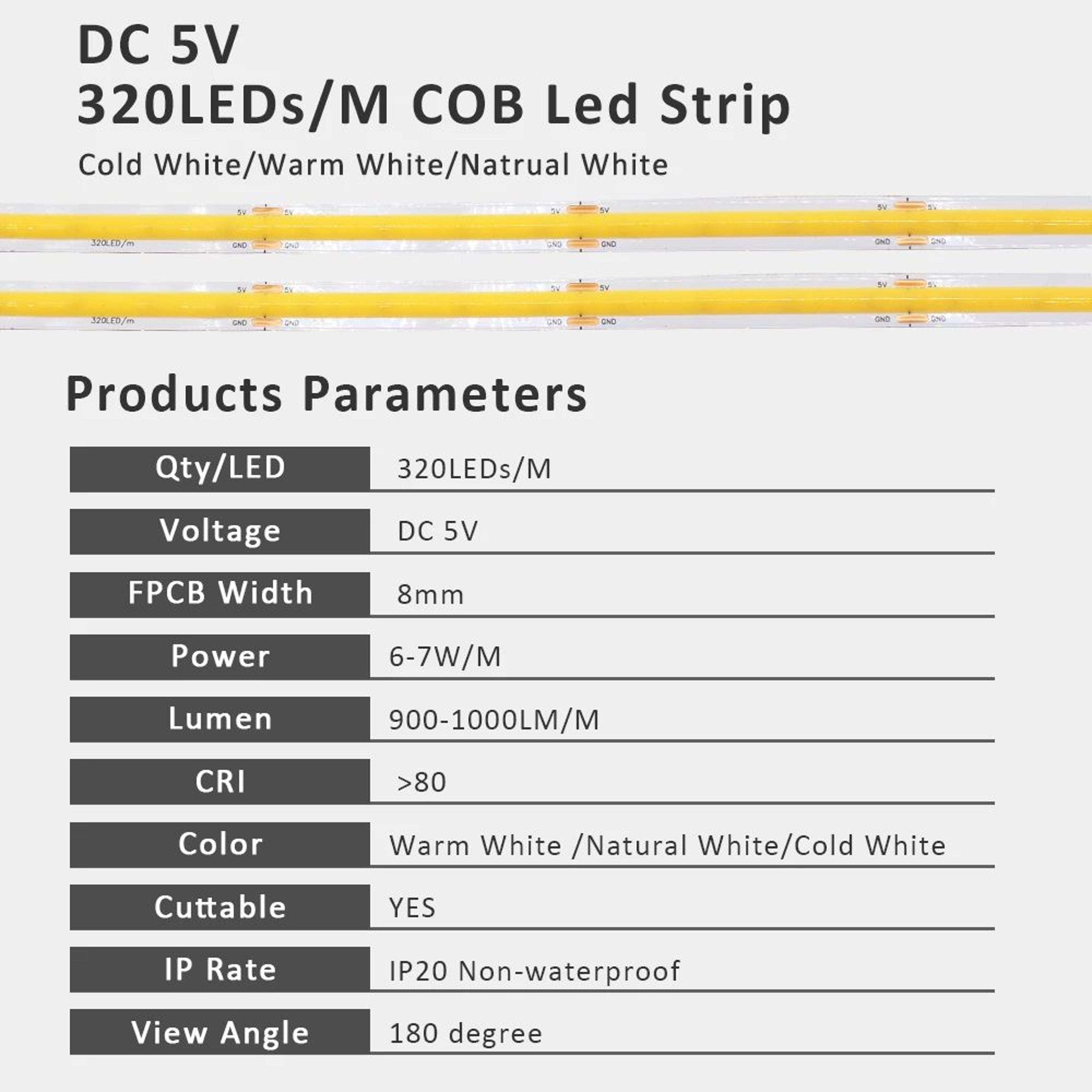 Dimmable USB COB Light Strip 1