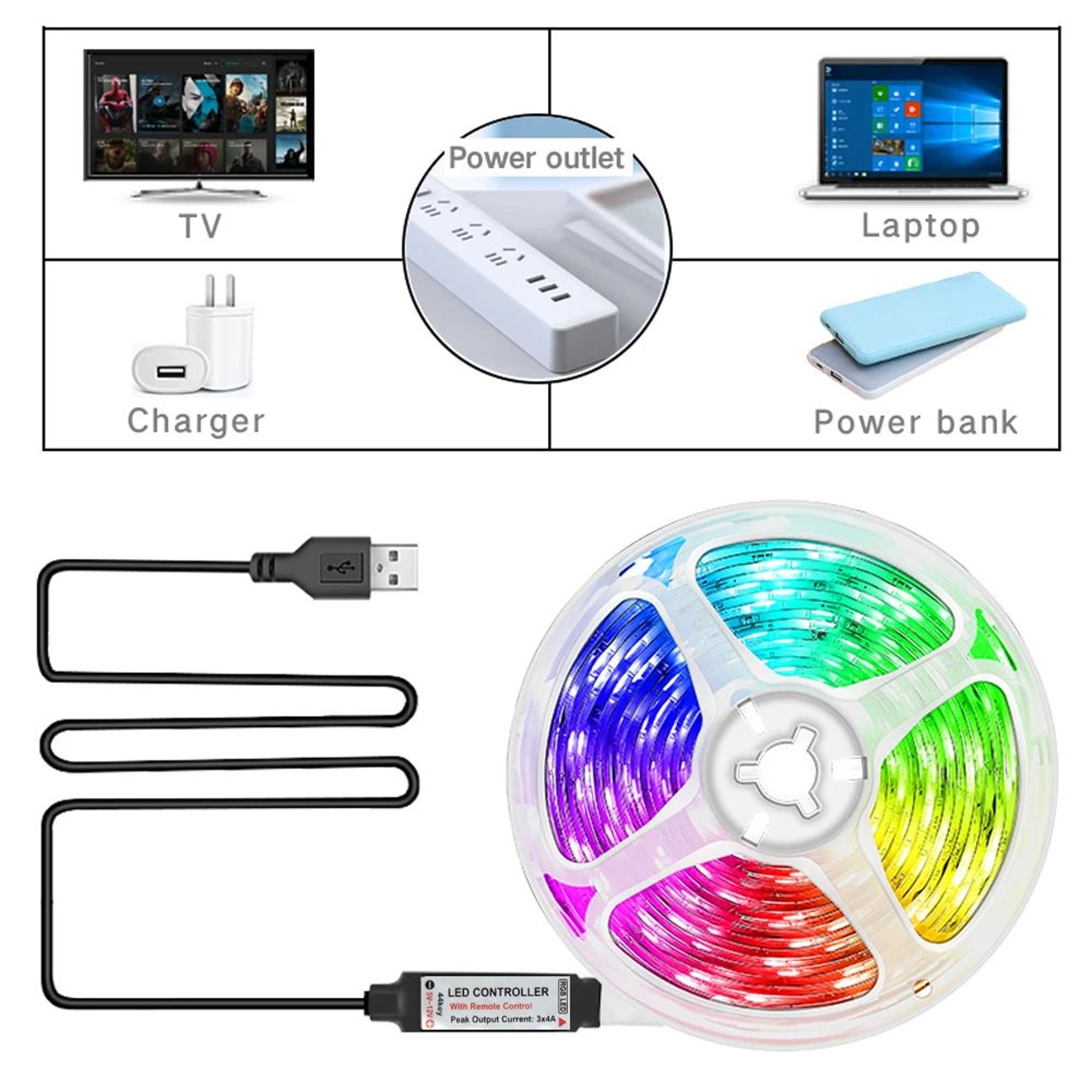 USB RGB LED Strip Lights With 24 Key Remote 2