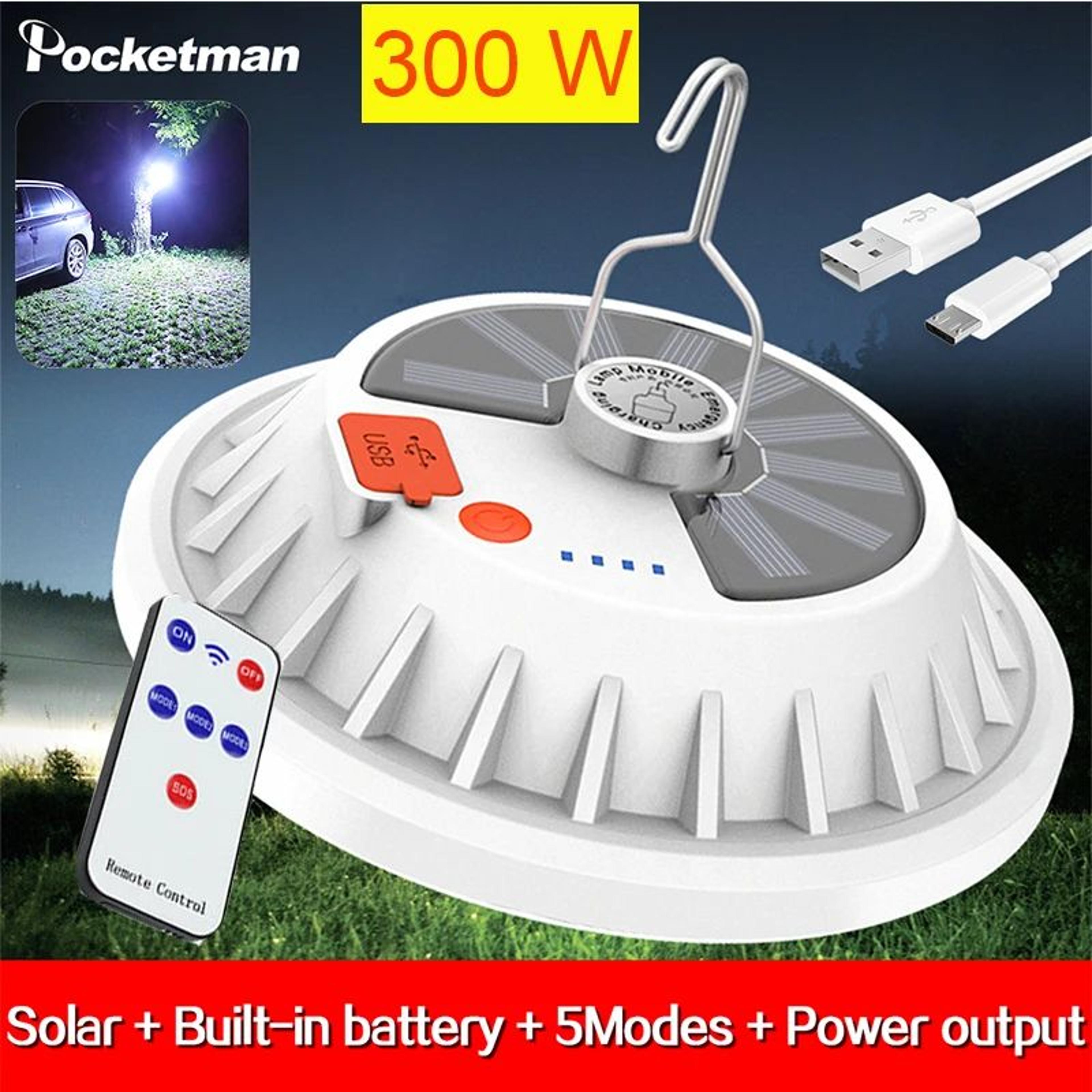 300W Solar Rechargeable Remote Camping Light 0
