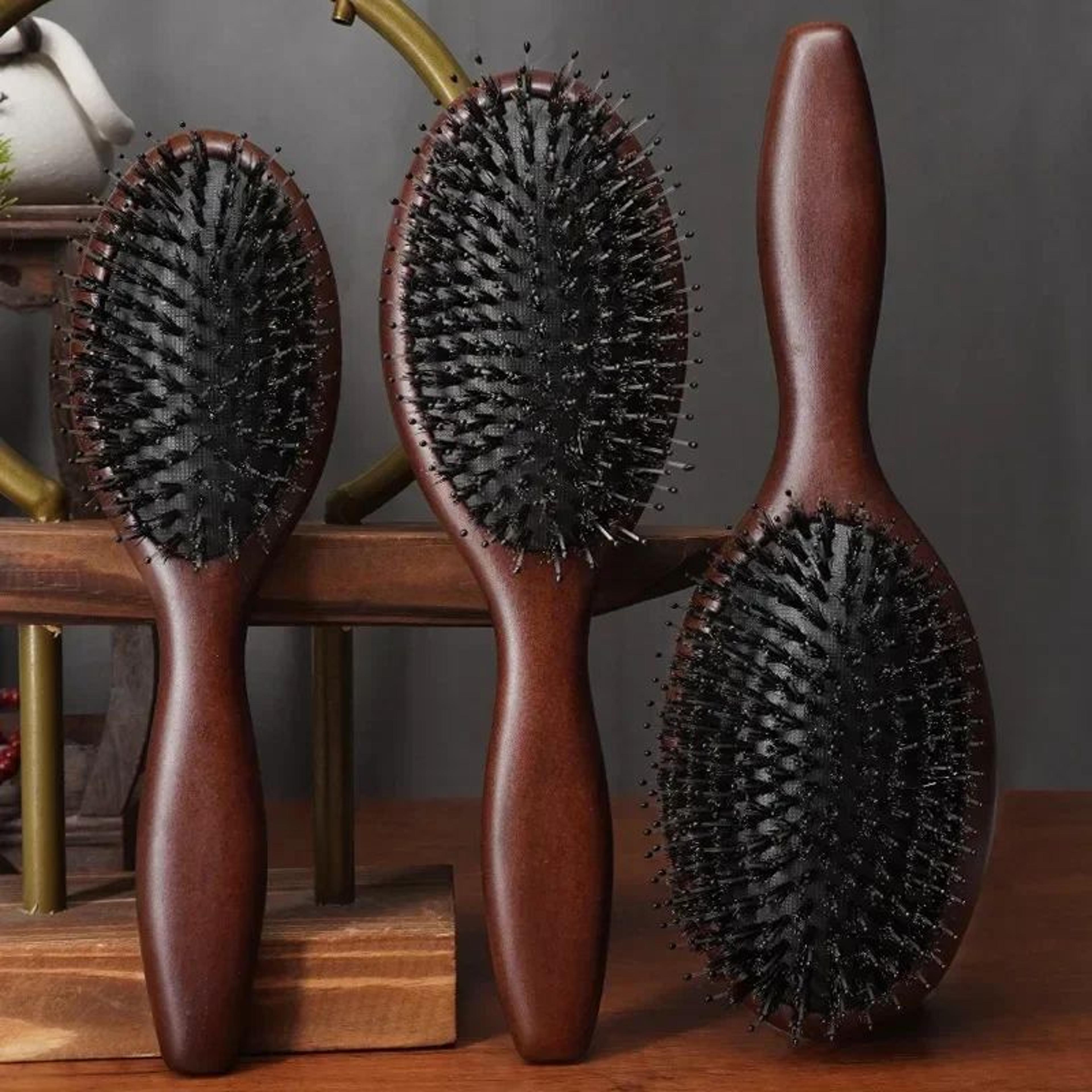 natural boar bristle wooden paddle brush