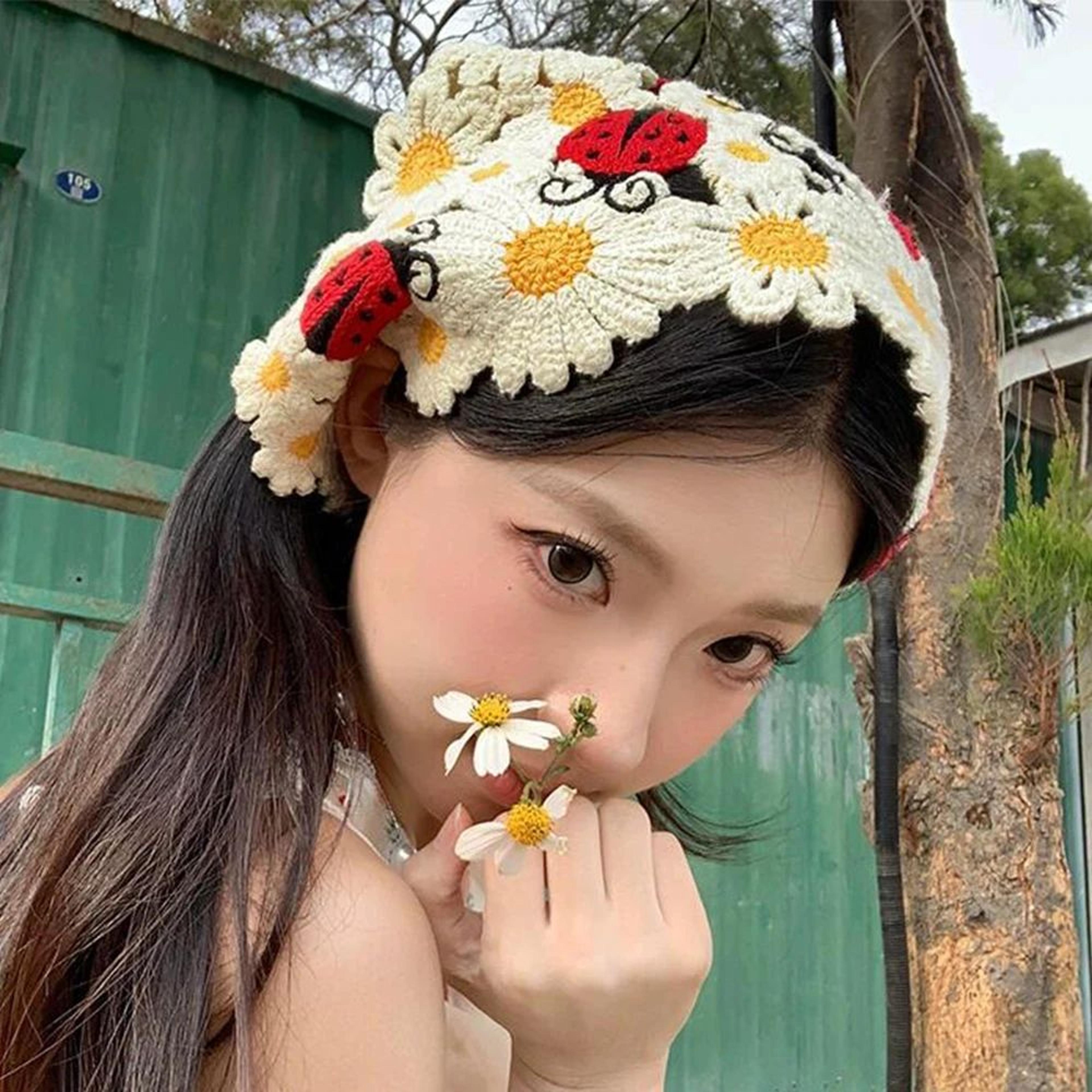 Crochet Flower Triangle Hair Scarf 0