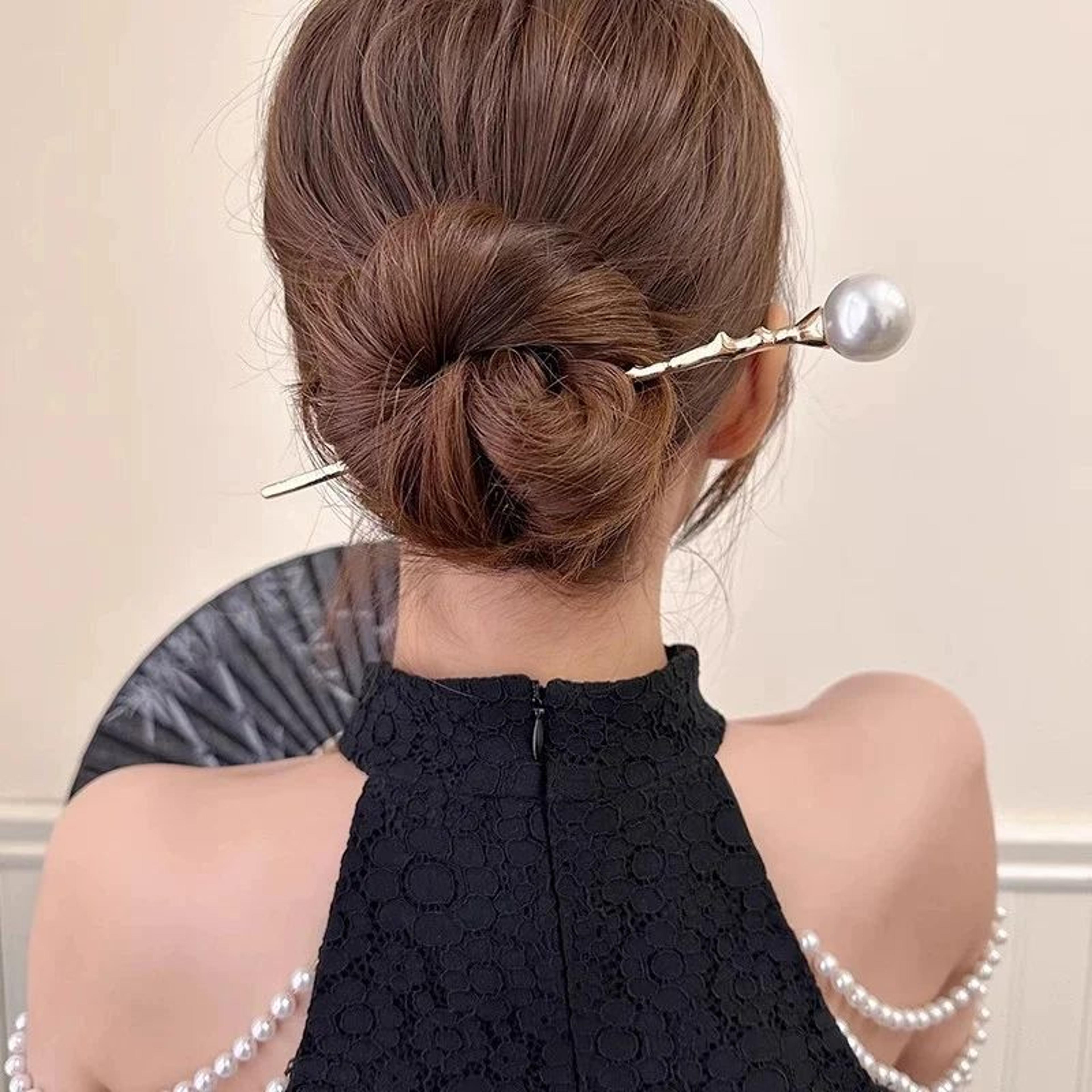 elegant pearl metal hair stick