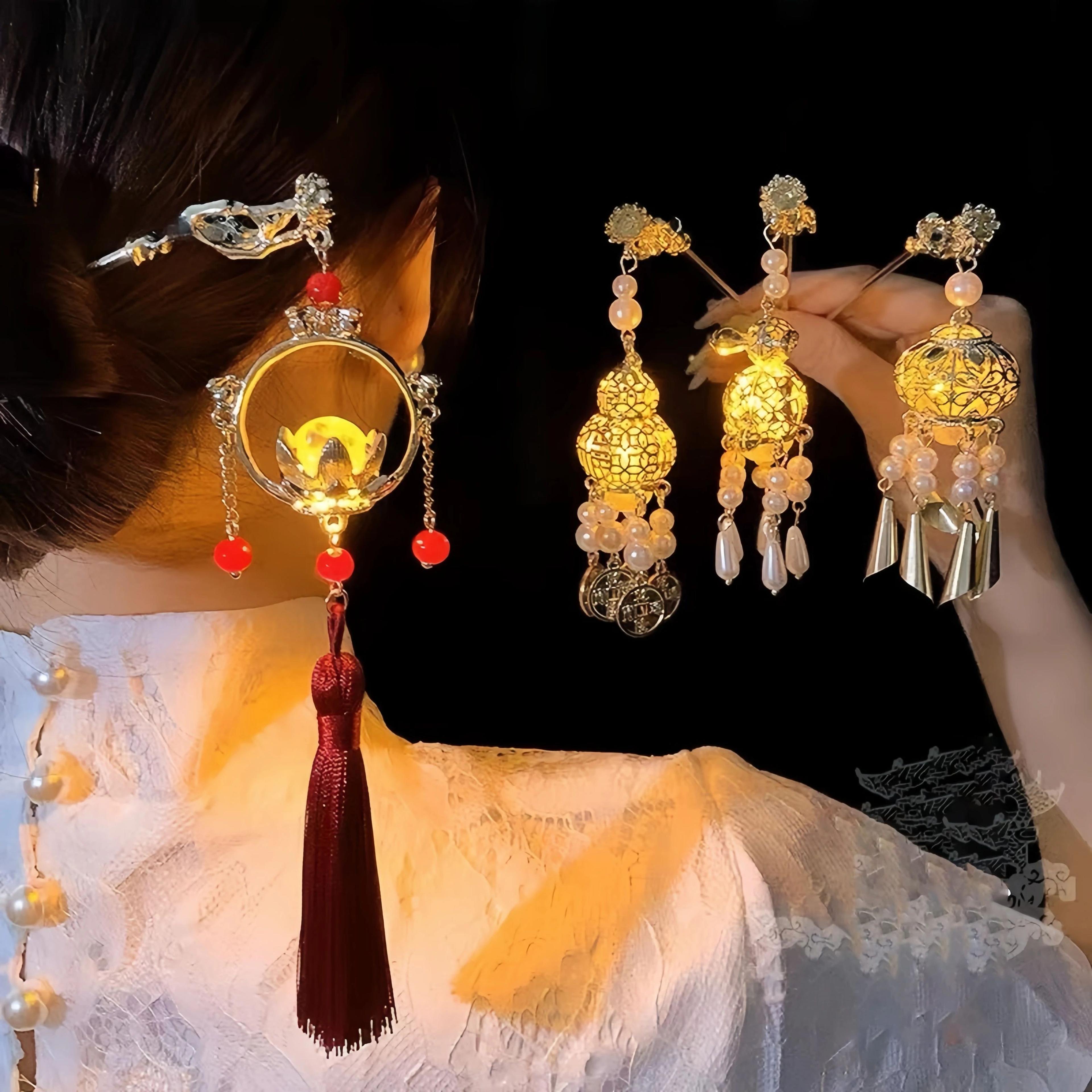 luminous flower tassel metal hair stick