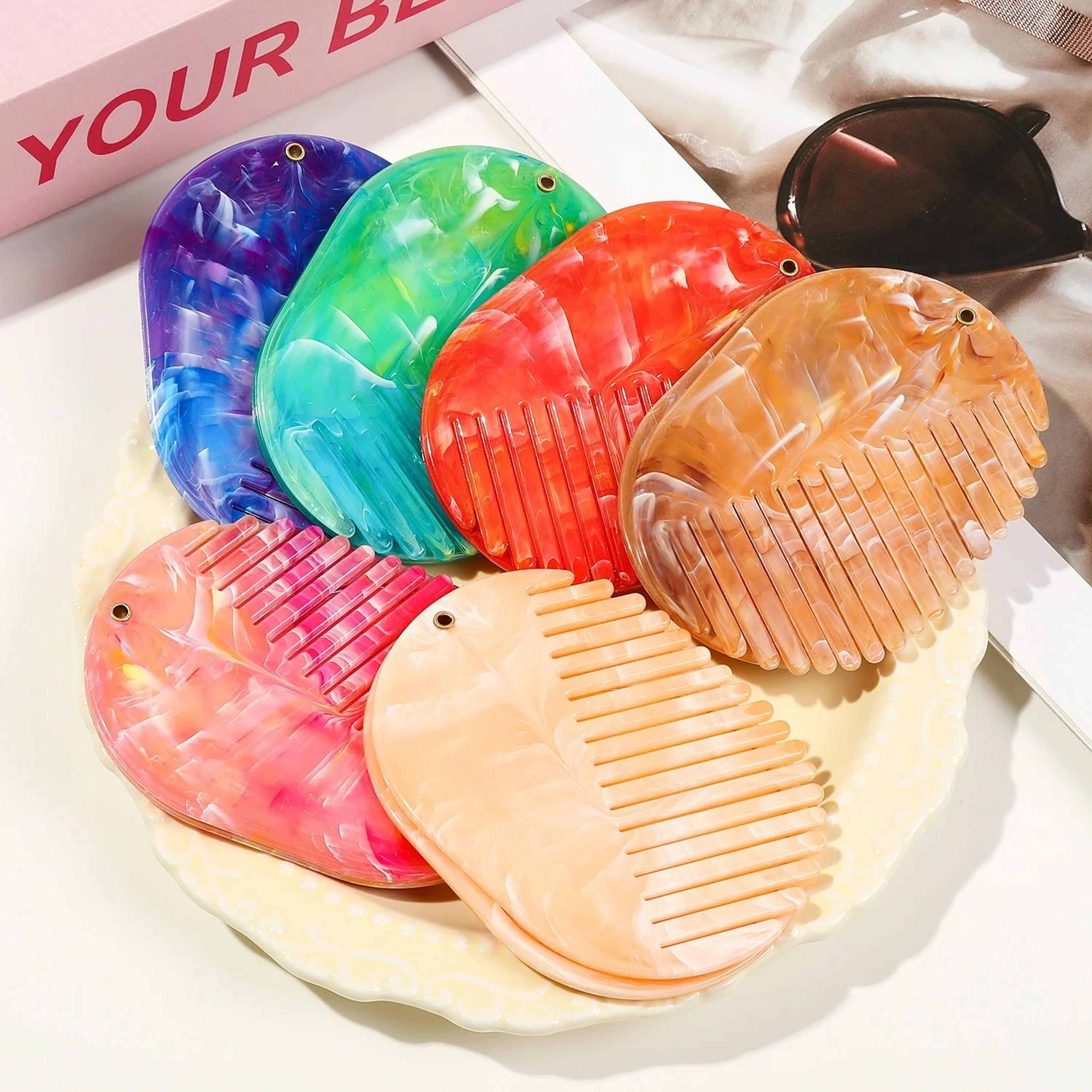 Foldable Marble Hair Comb With Mirror 1