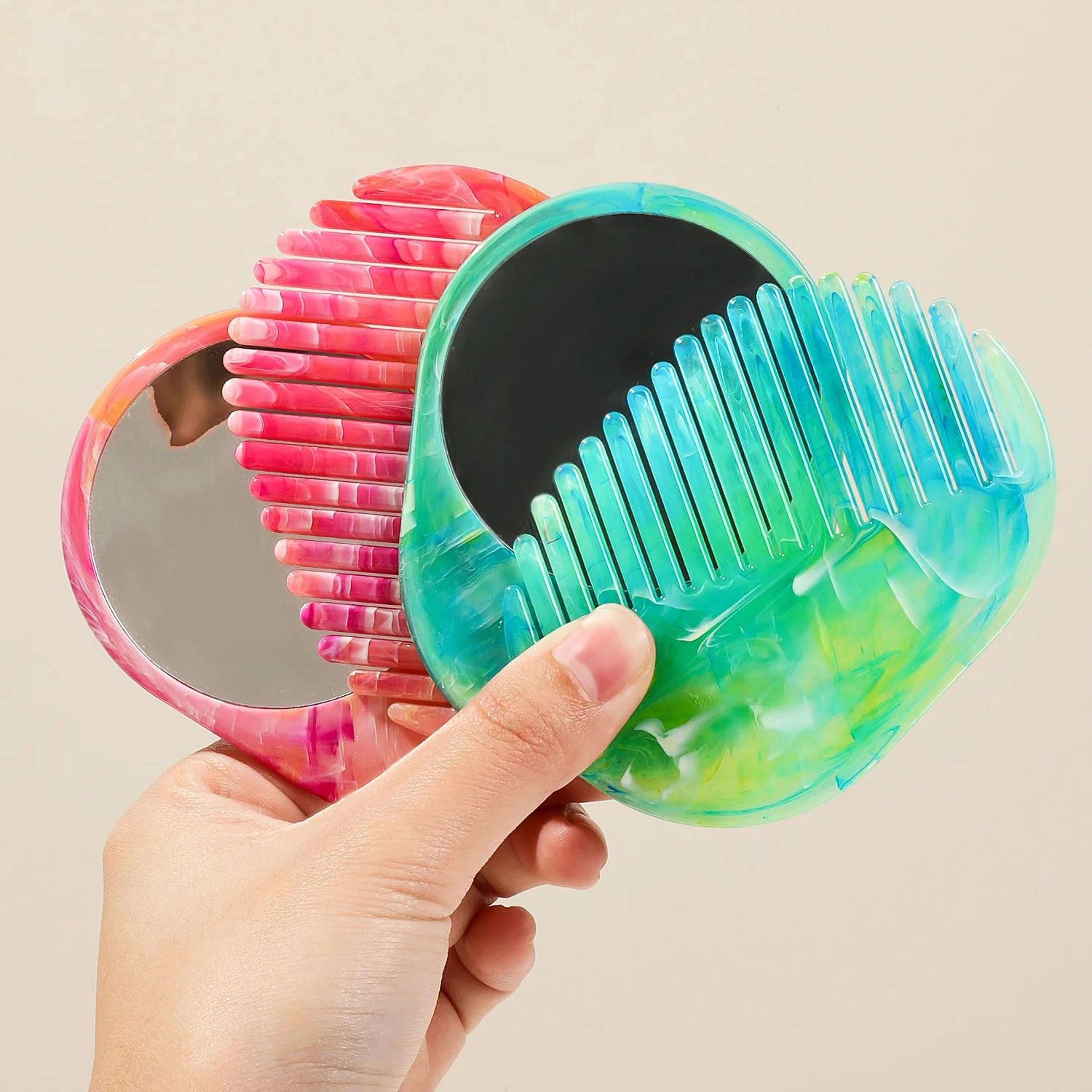 Foldable Marble Hair Comb With Mirror 3