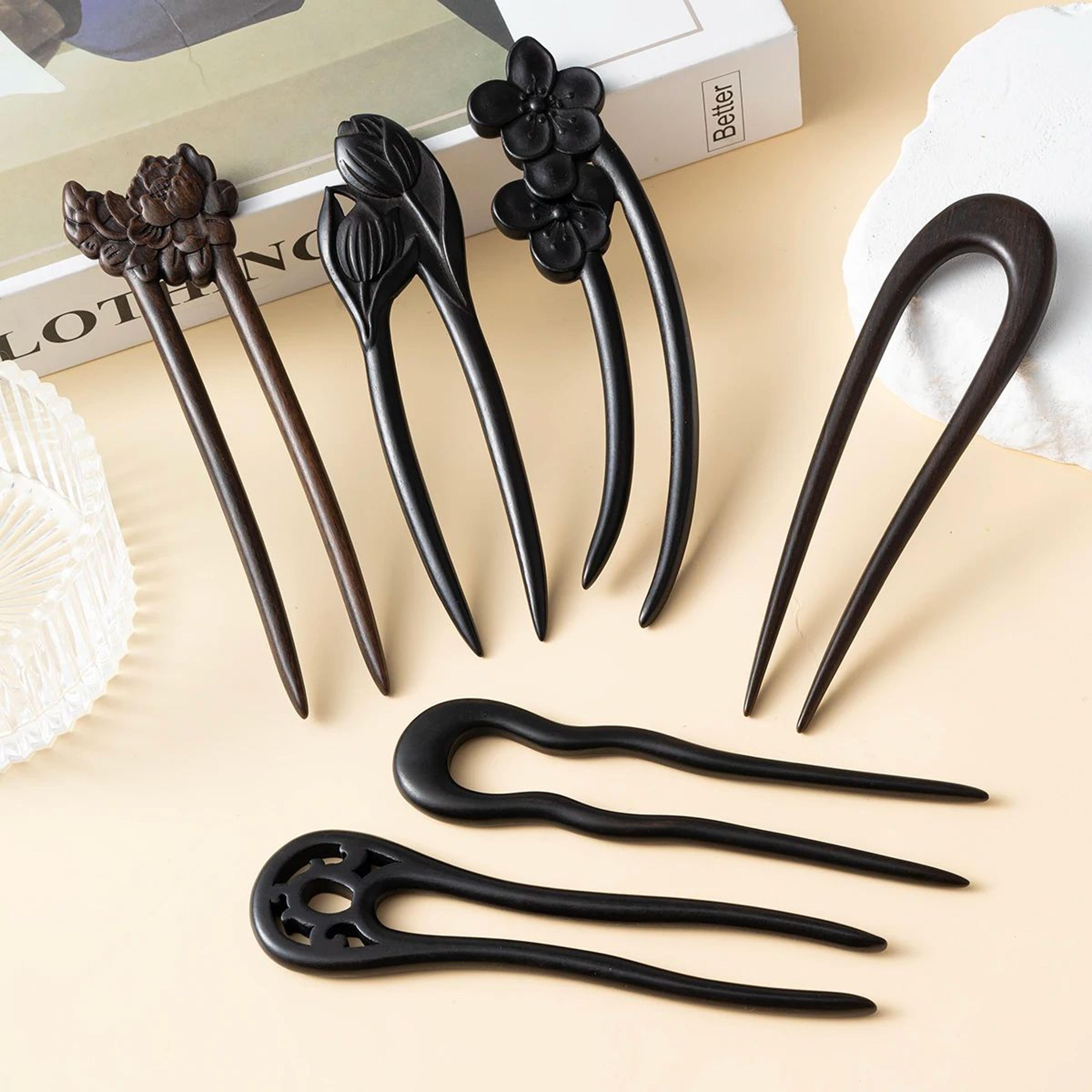 Floral U Shape Wooden Hair Fork 4