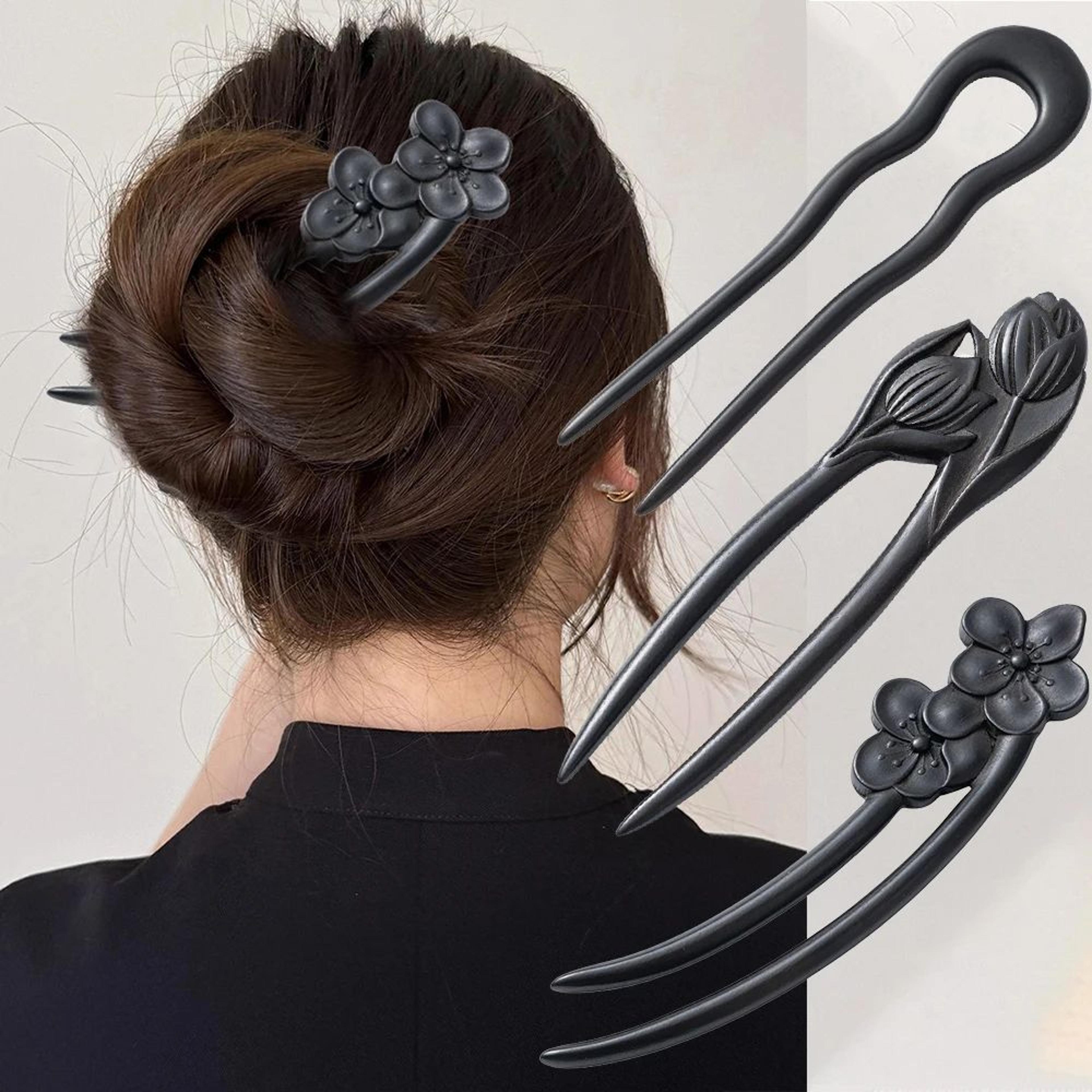 Floral U Shape Wooden Hair Fork 1