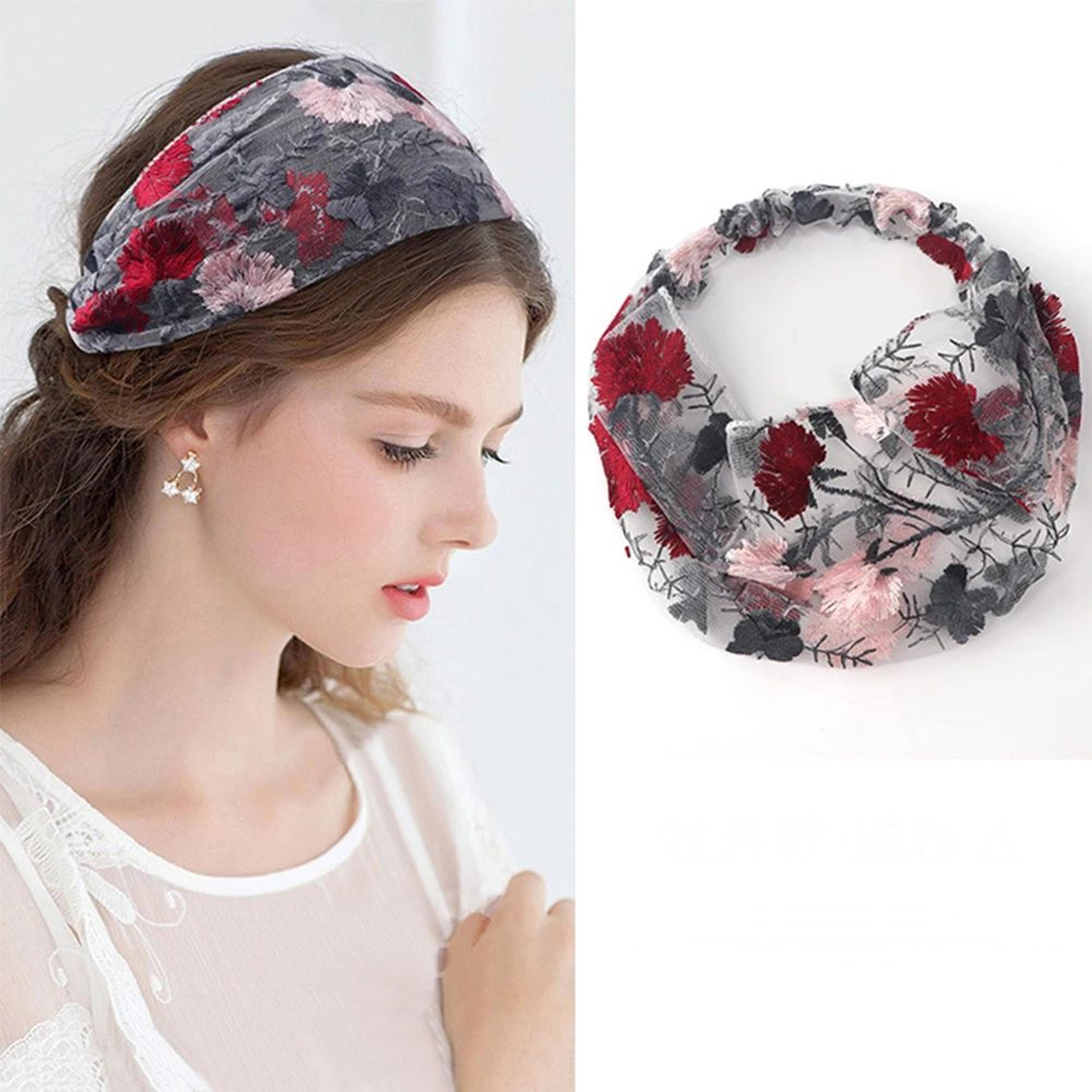 Embroidered Floral Cross Knot Headband 5