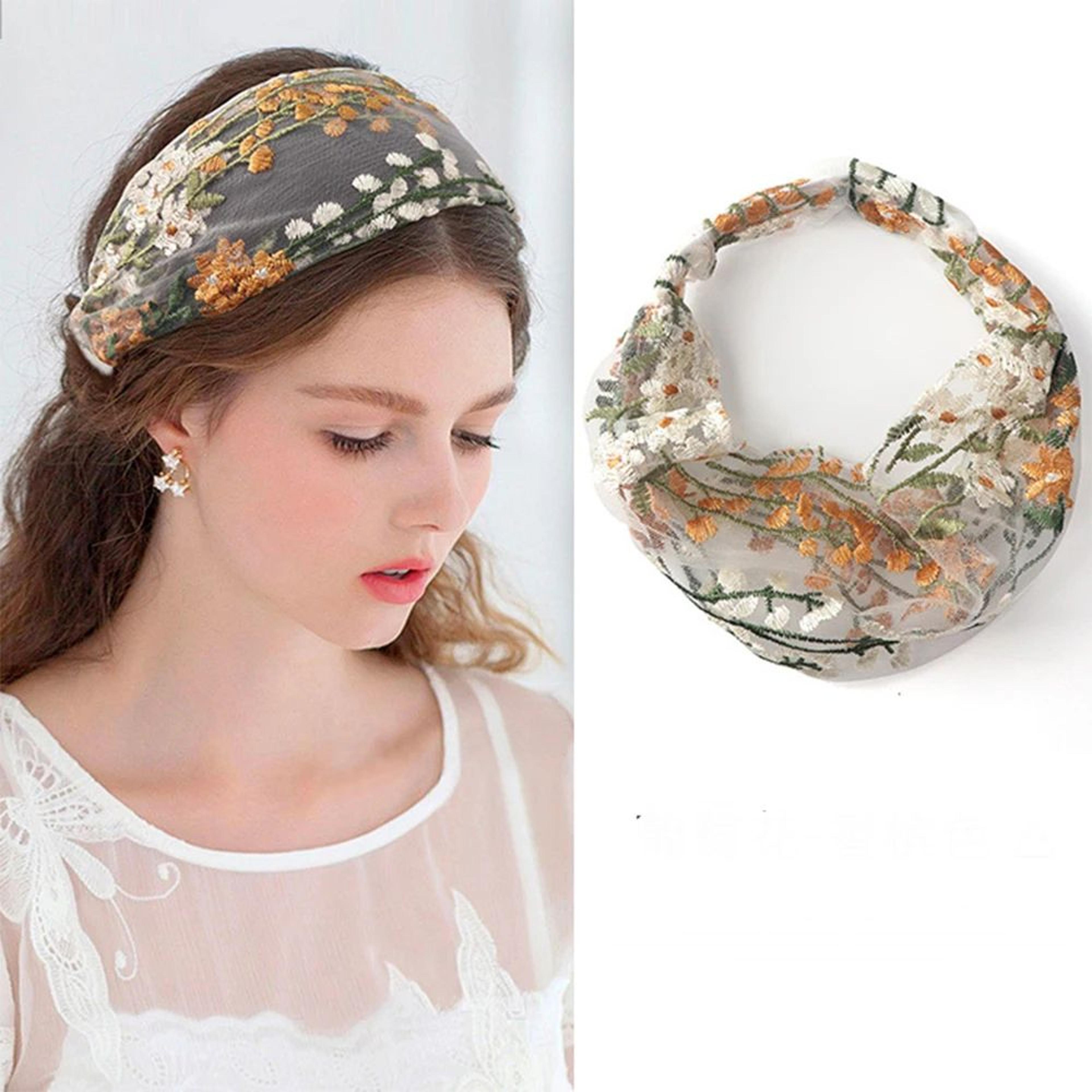 Embroidered Floral Cross Knot Headband 9