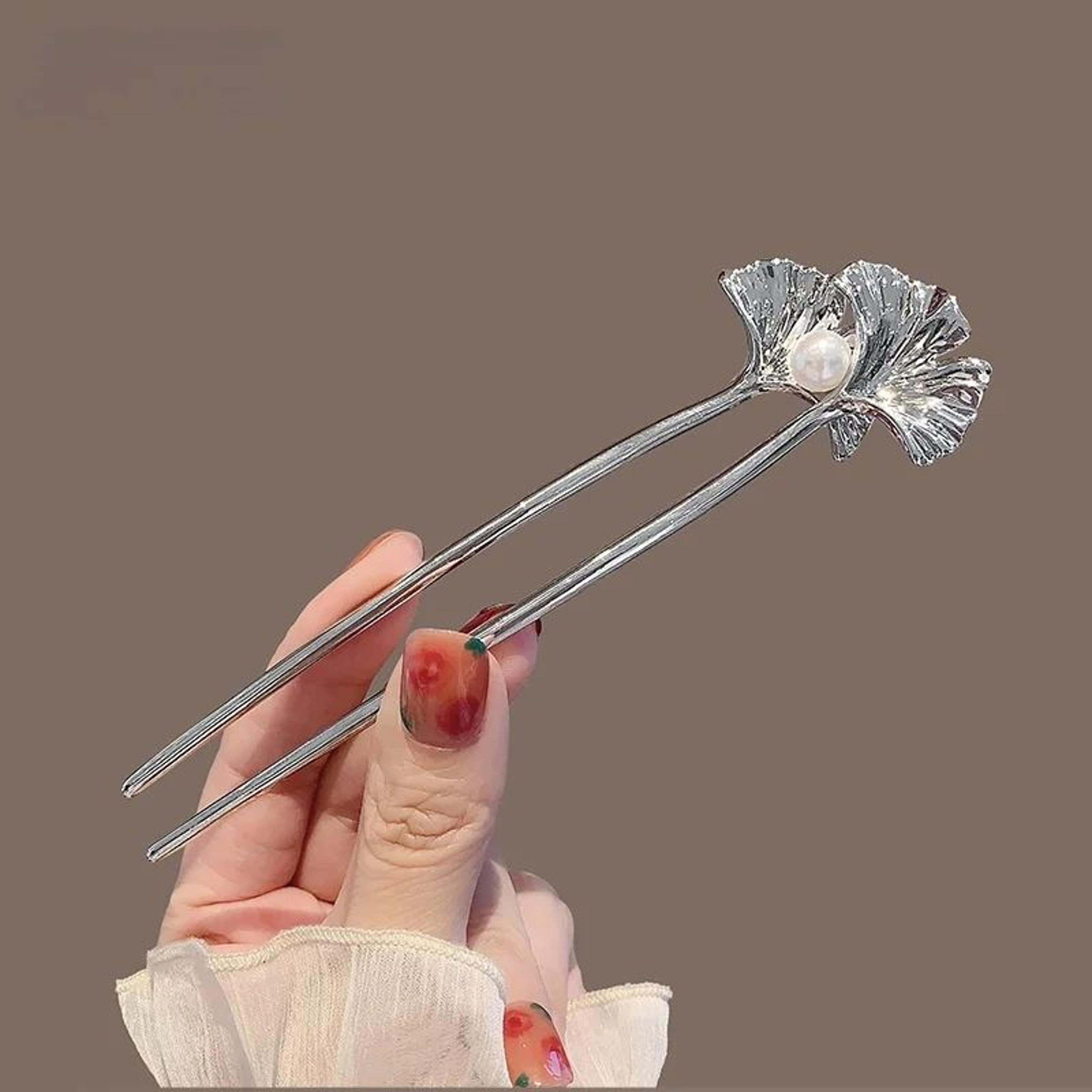 Pearl Ginkgo Leaf Metal Hair Fork 6