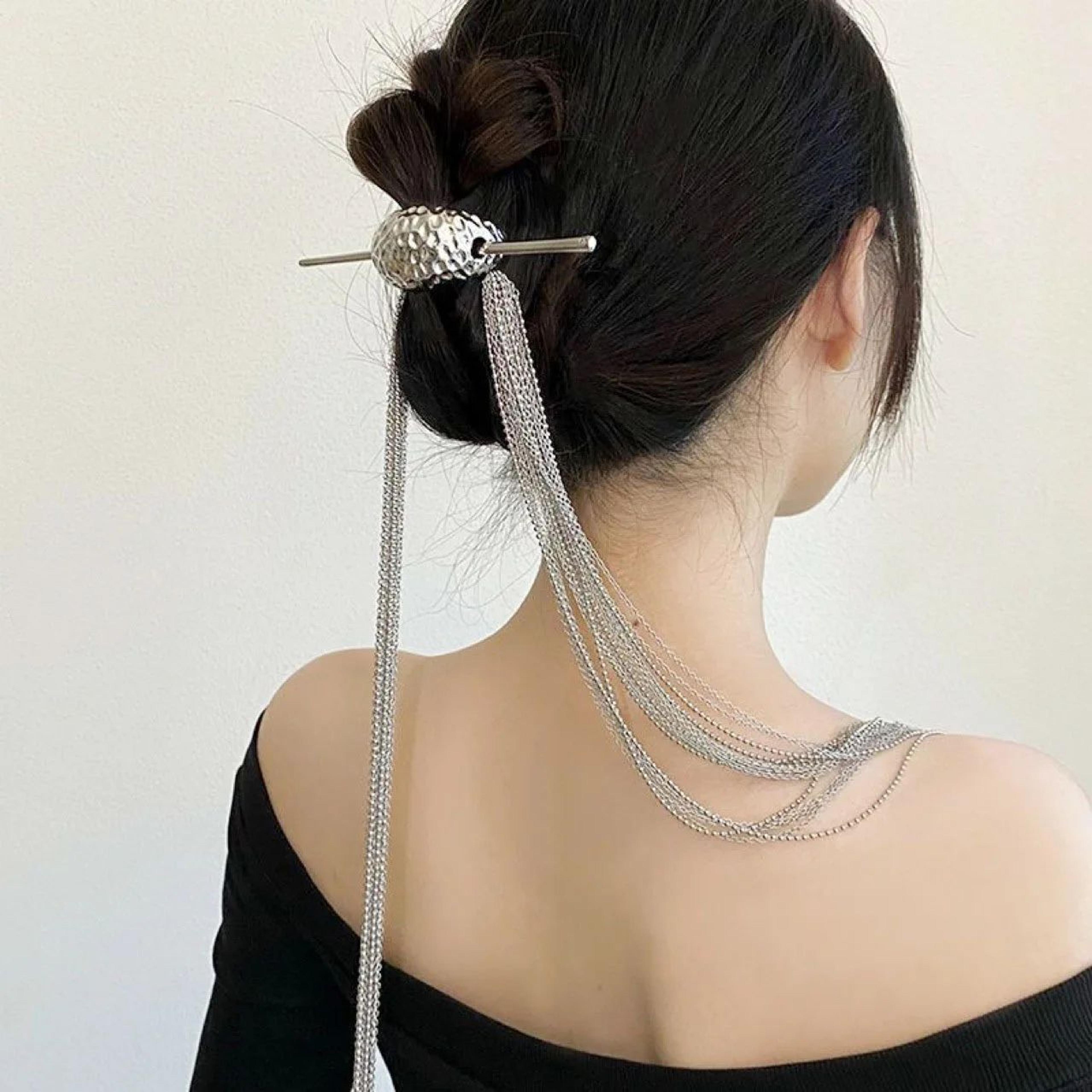 Silver Tassel Chain Hair Stick 6