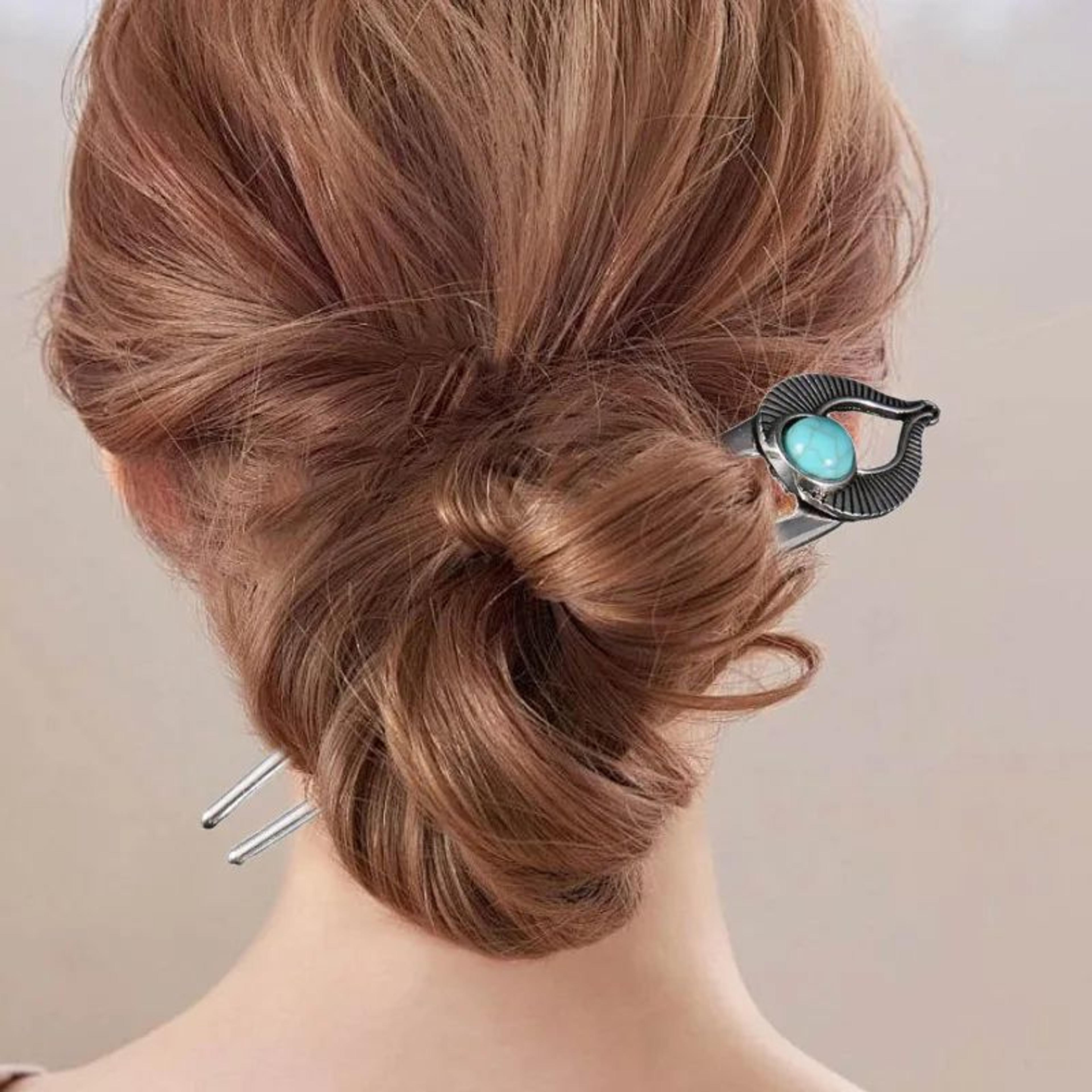 Turquoise Enamel U Shape Hair Fork 1