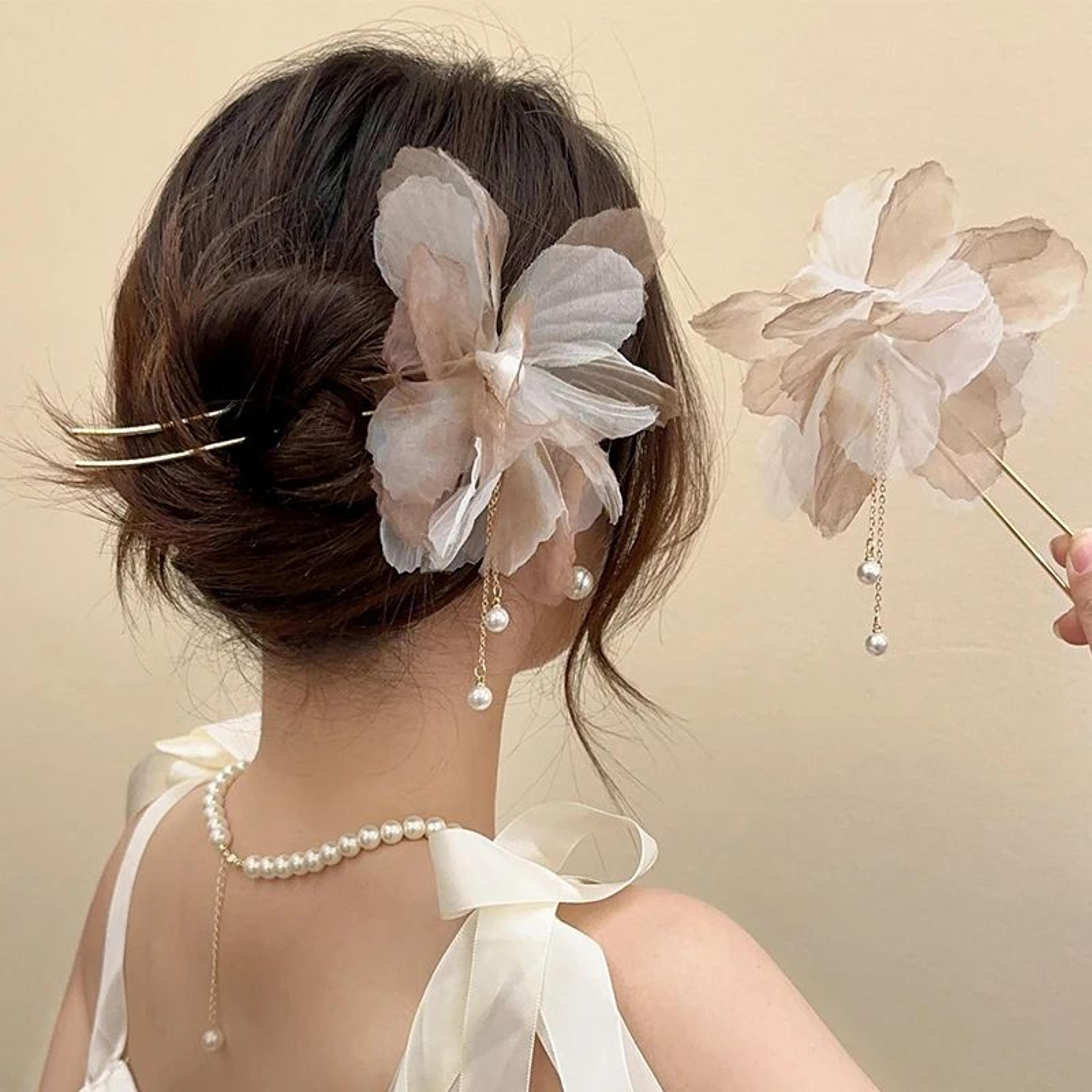 Pearl Flower Tassel U Shape Hair Fork 5