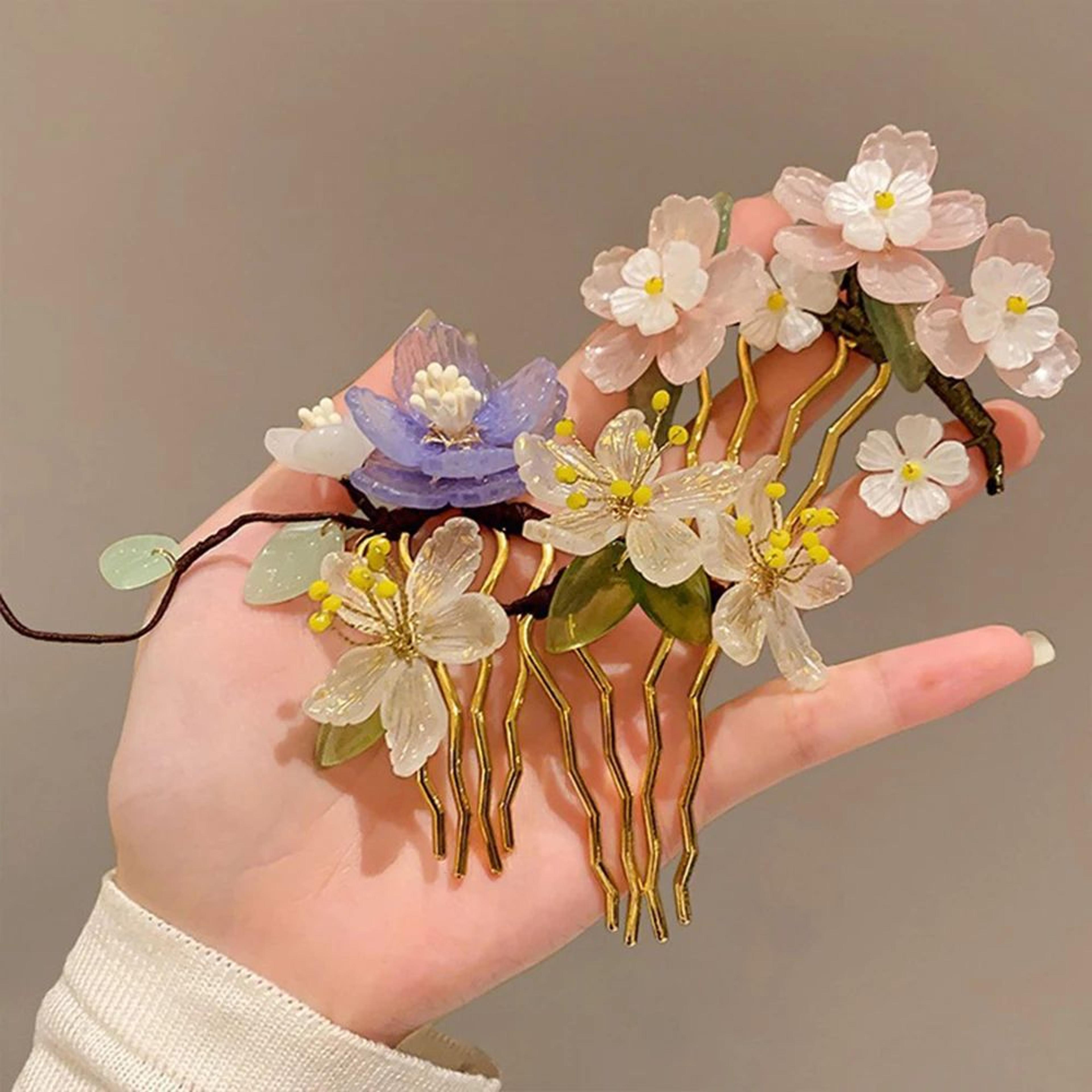 pearl flower tassel metal hair fork