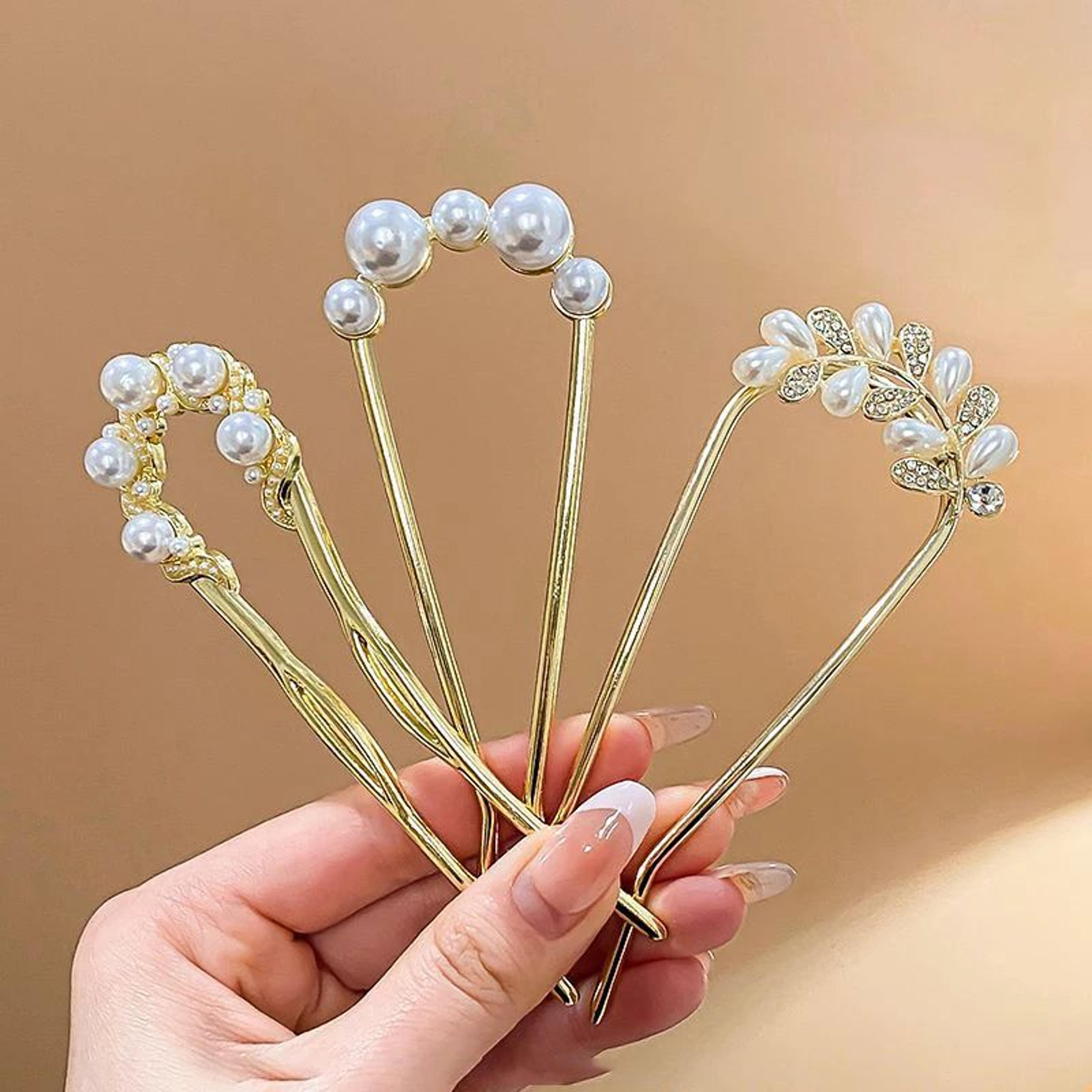 5 Piece Butterfly Pearl Metal Hair Fork Set 9