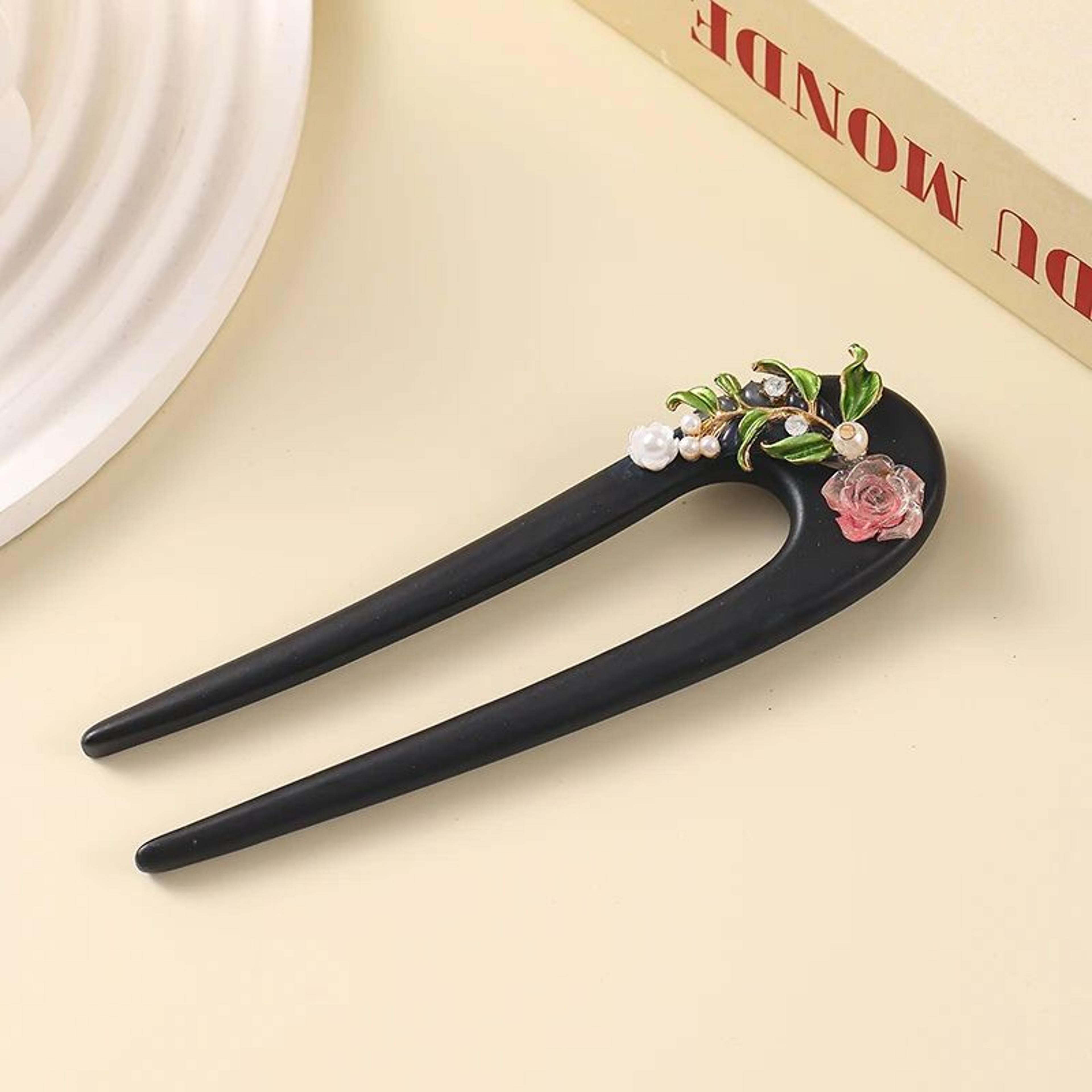Floral Butterfly Wooden Hair Fork 7