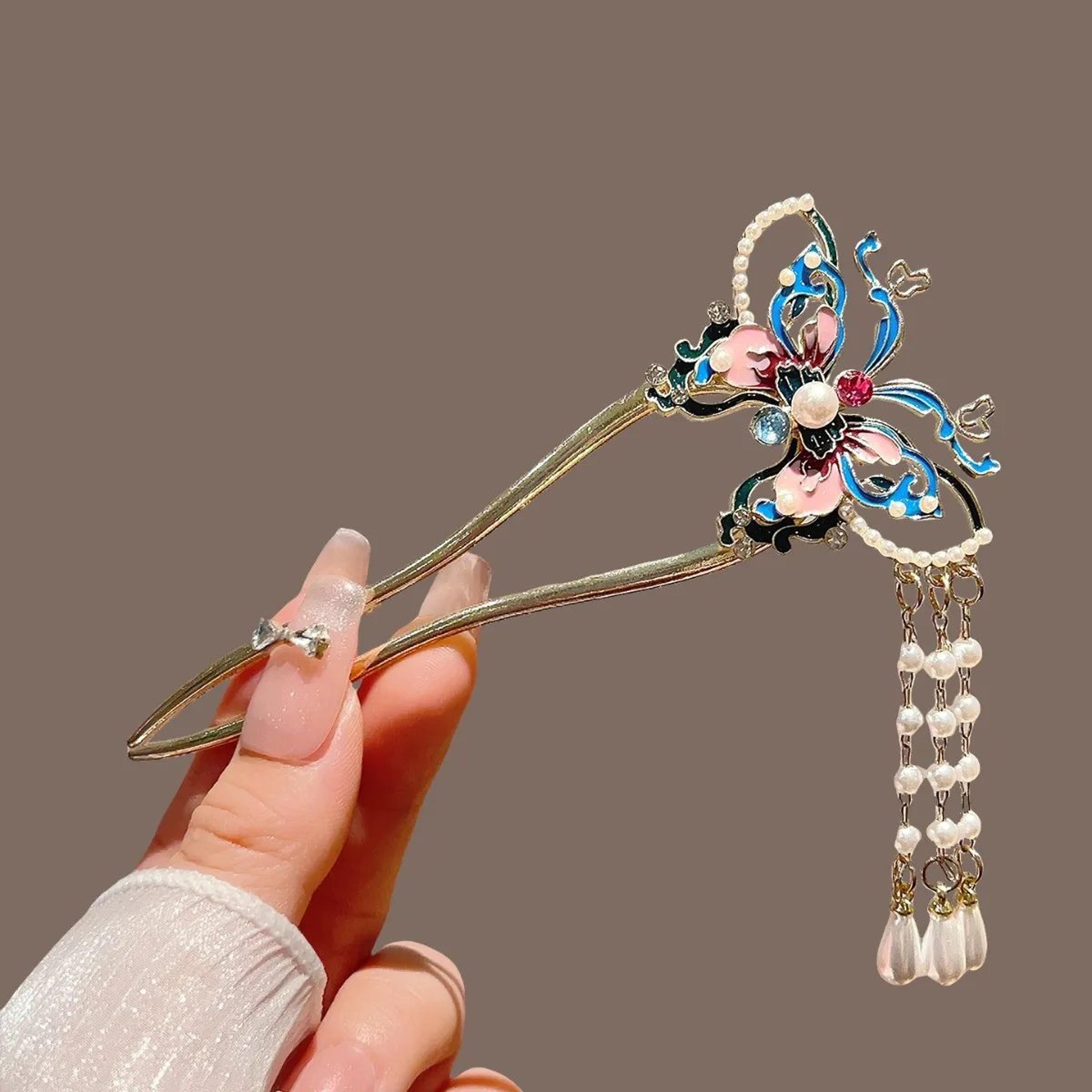 Pearl Butterfly Tassel Hair Fork 8