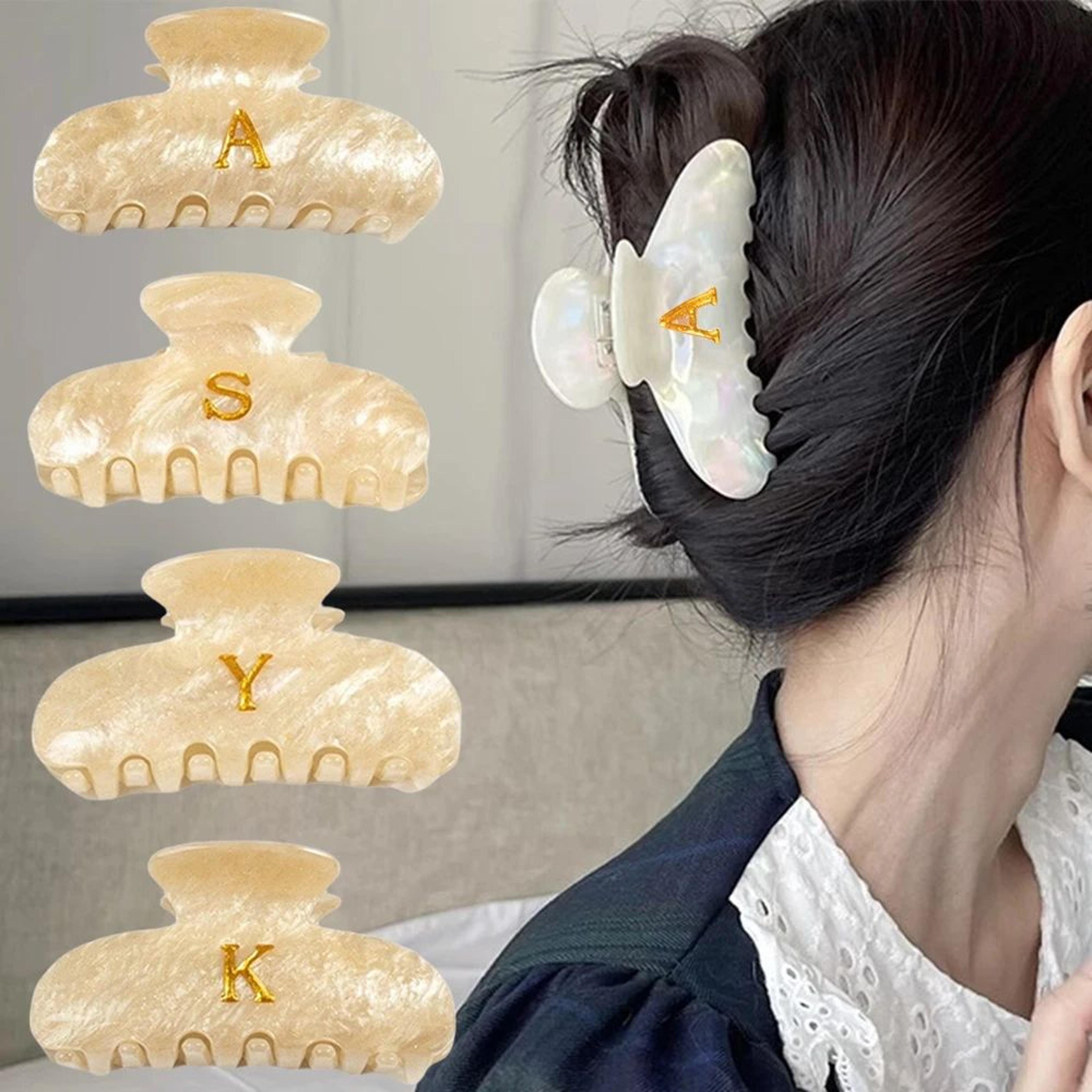 golden letter acetate hair claw
