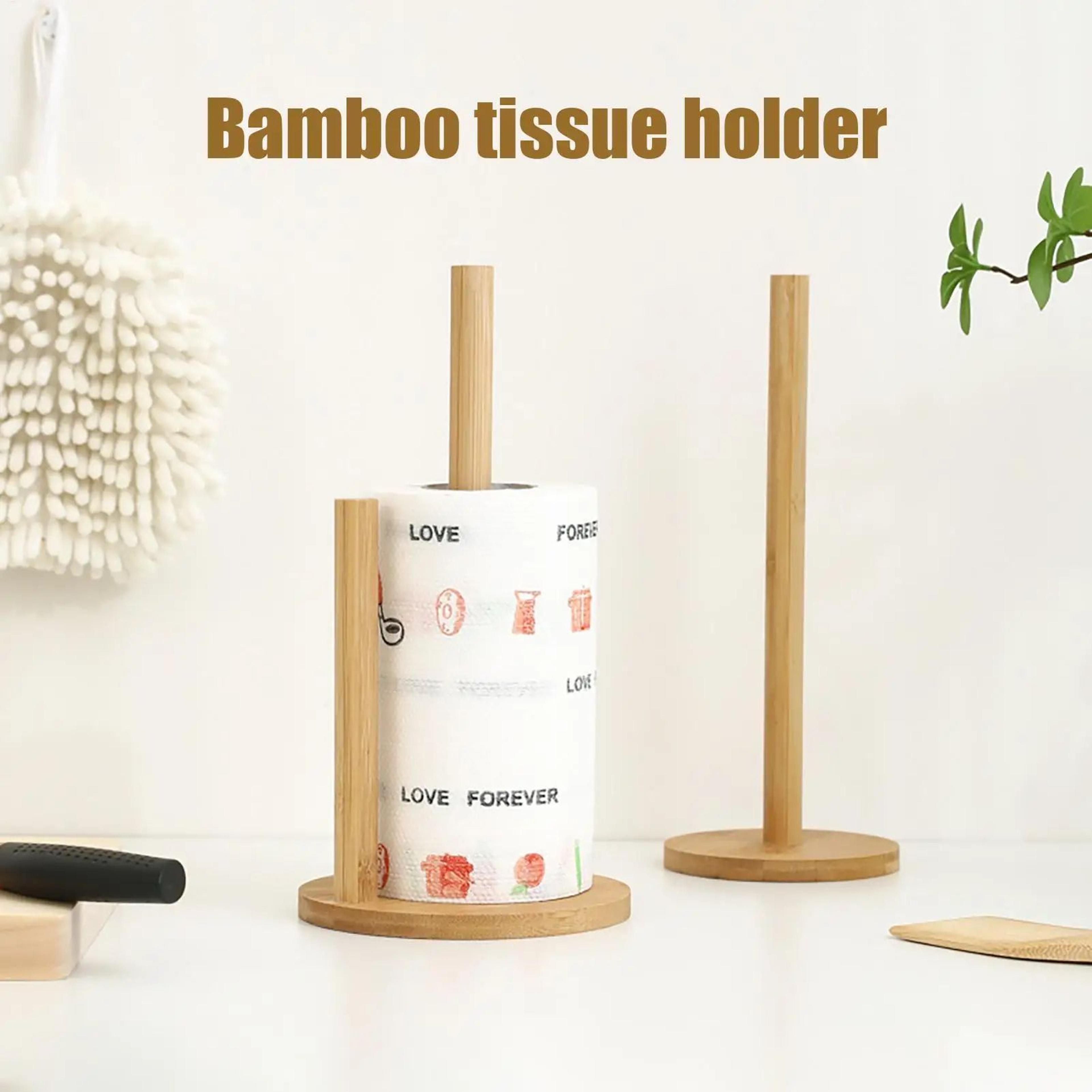natural wooden paper towel holder stand