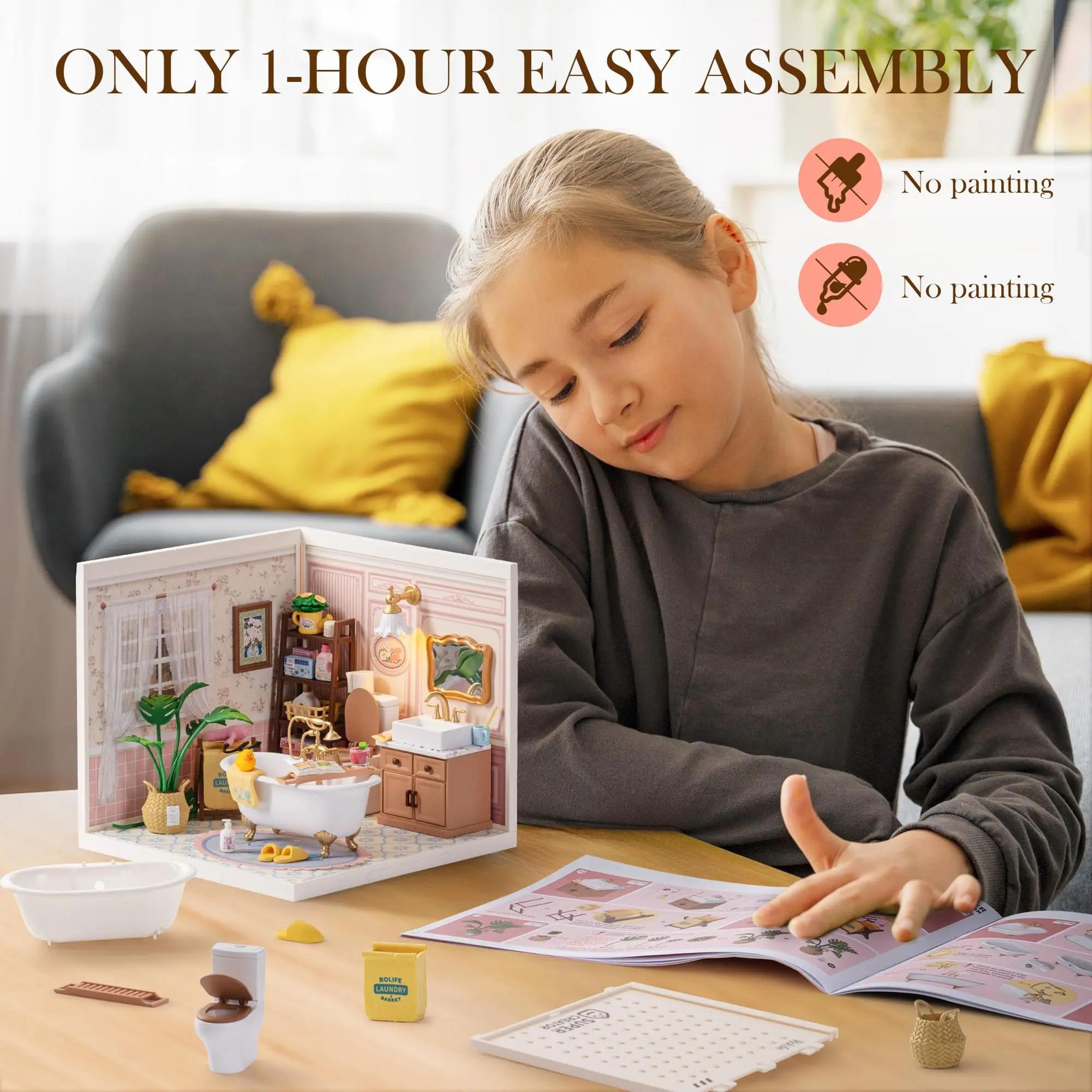 ROBOTIME Pop Bubble Bathroom DIY Miniature Dollhouse Kit 2