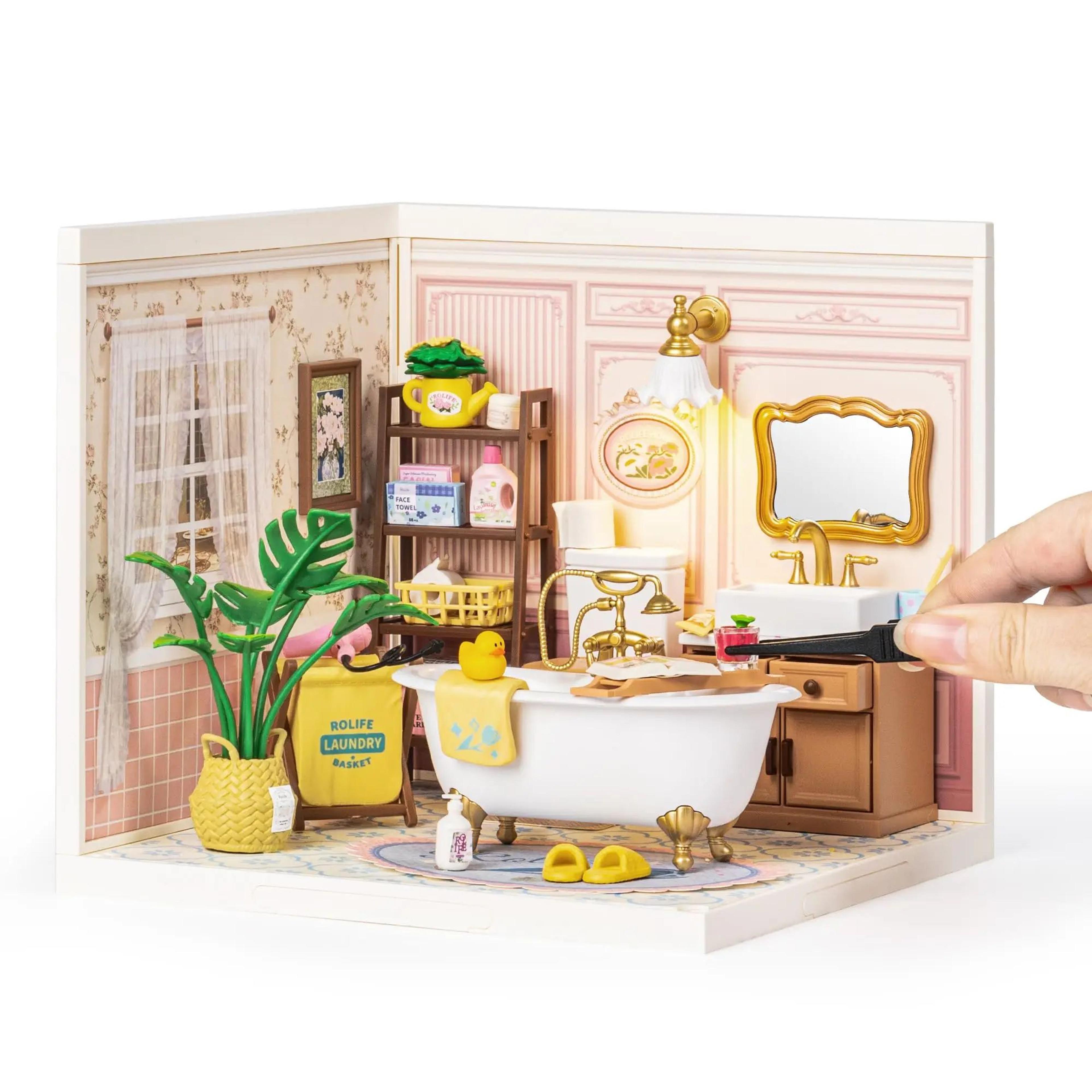 robotime pop bubble bathroom diy miniature dollhouse kit