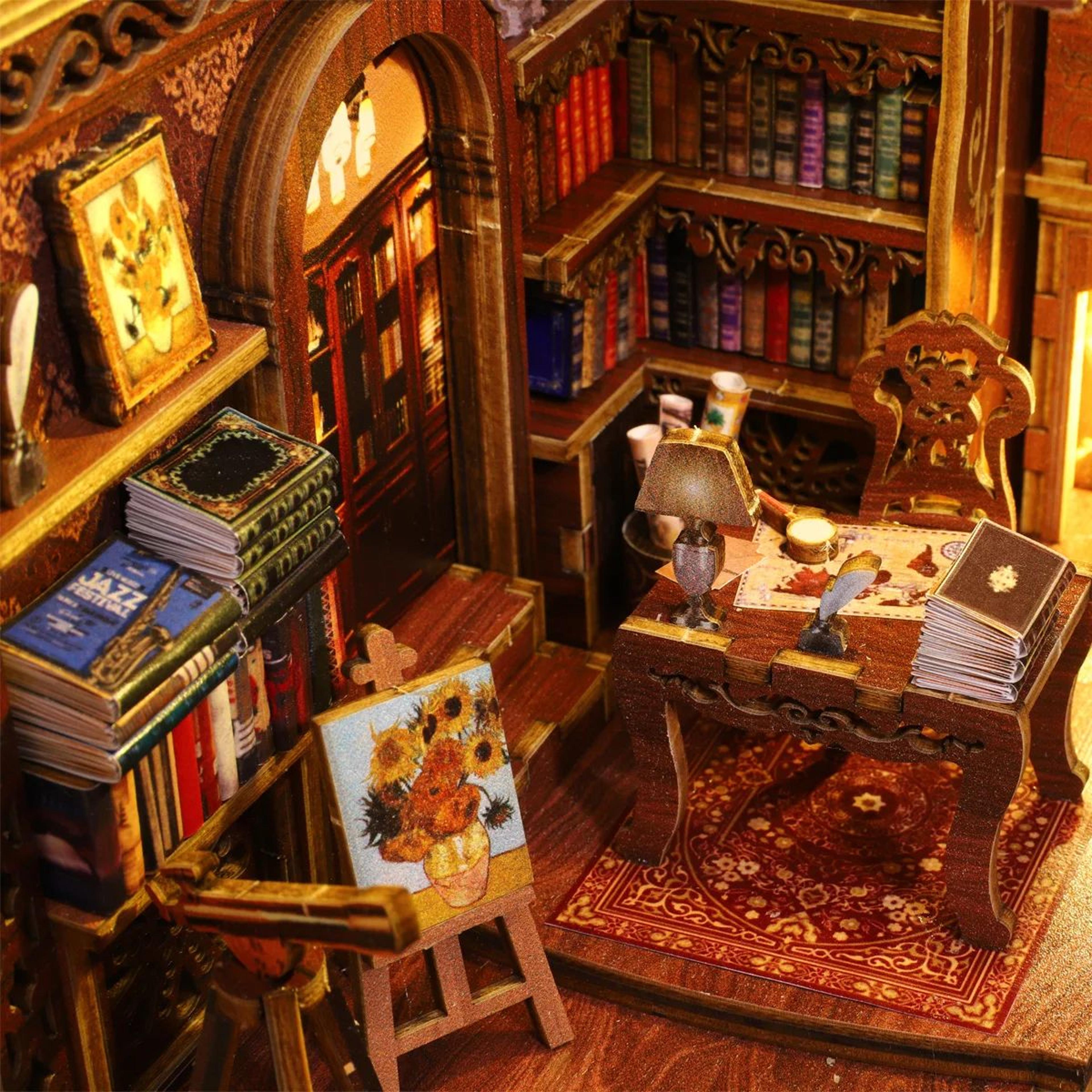 Halloween DIY Wooden Book Nook Miniature Dollhouse Kit 4