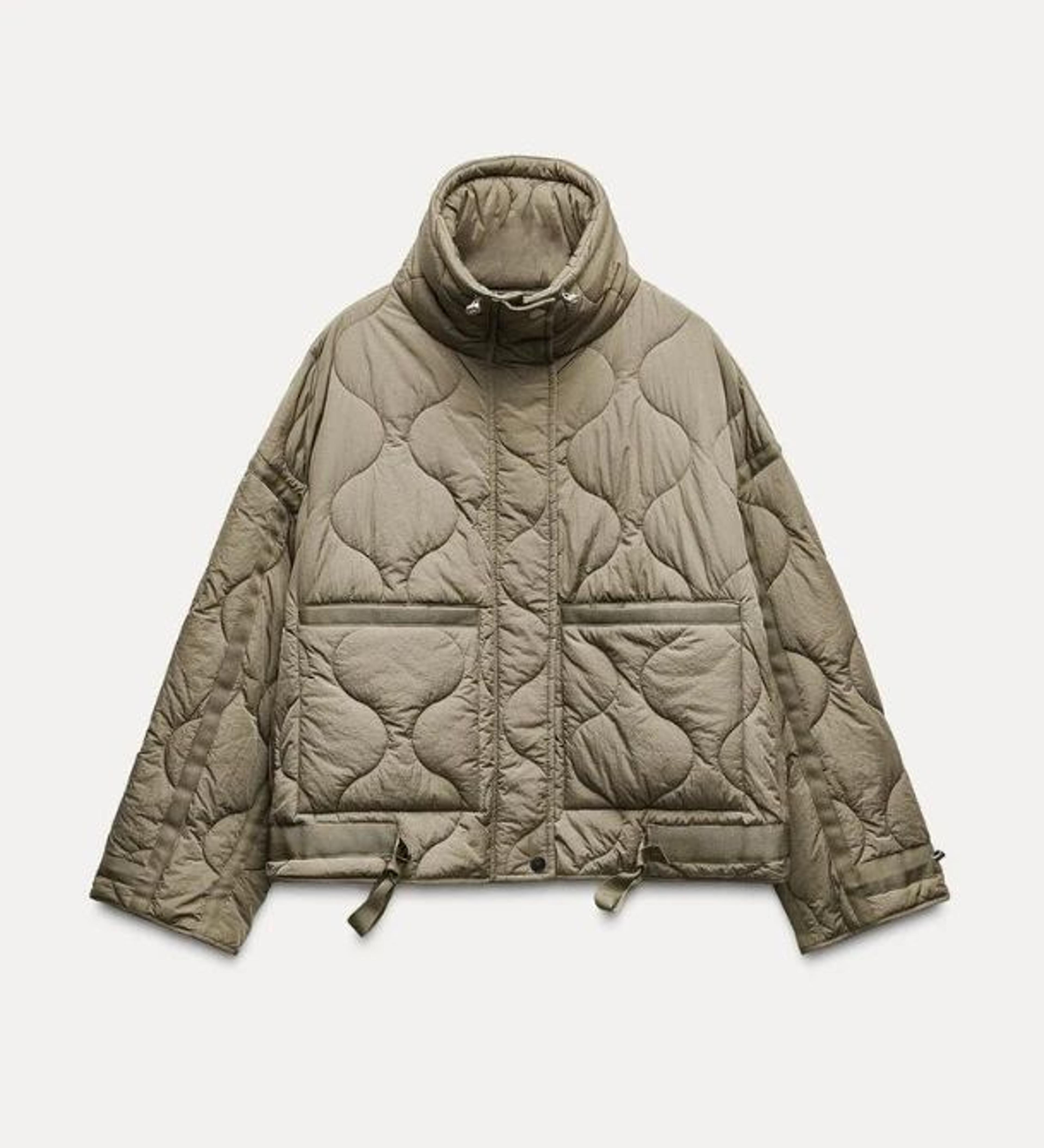 Womens Quilted High Neck Jacket With Drawstring 11
