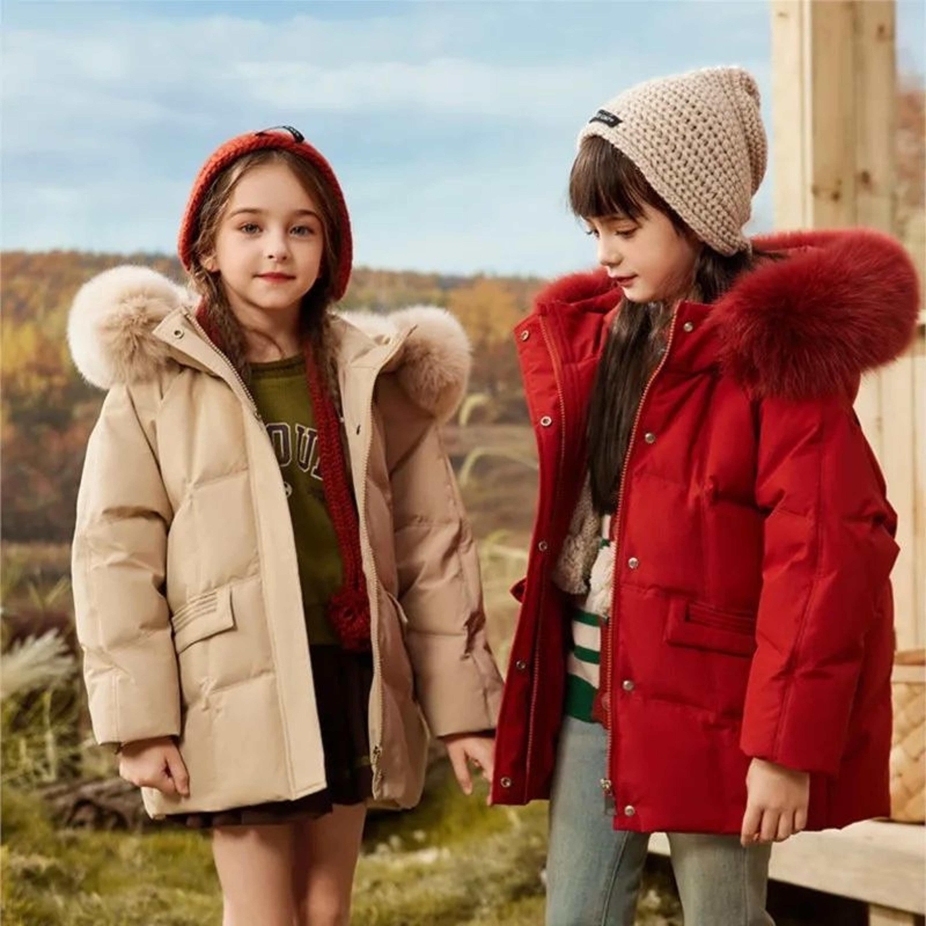 Girls Warm Duck Down Winter Jacket With Faux Fur Hood 2