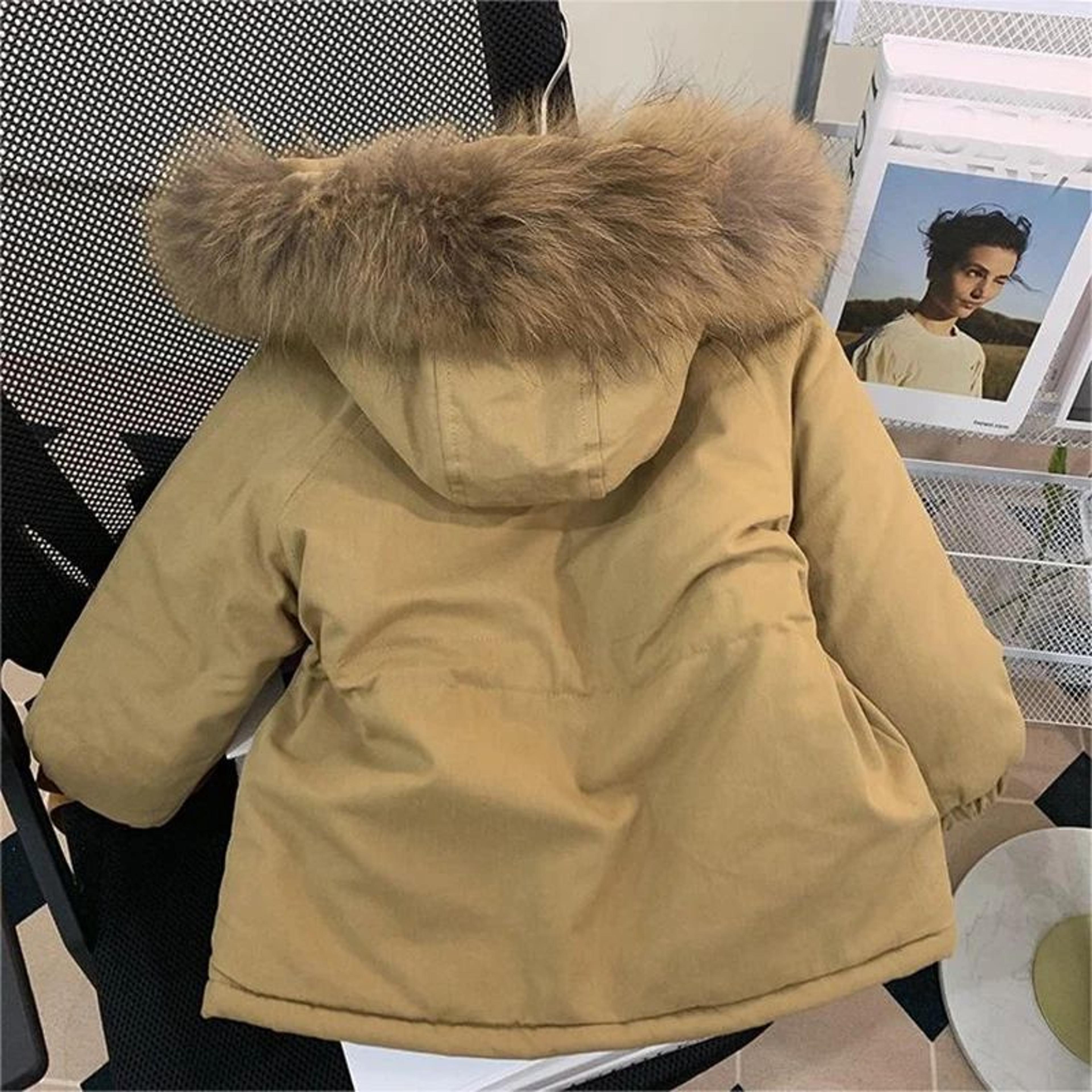 girls warm winter down jacket with fur collar