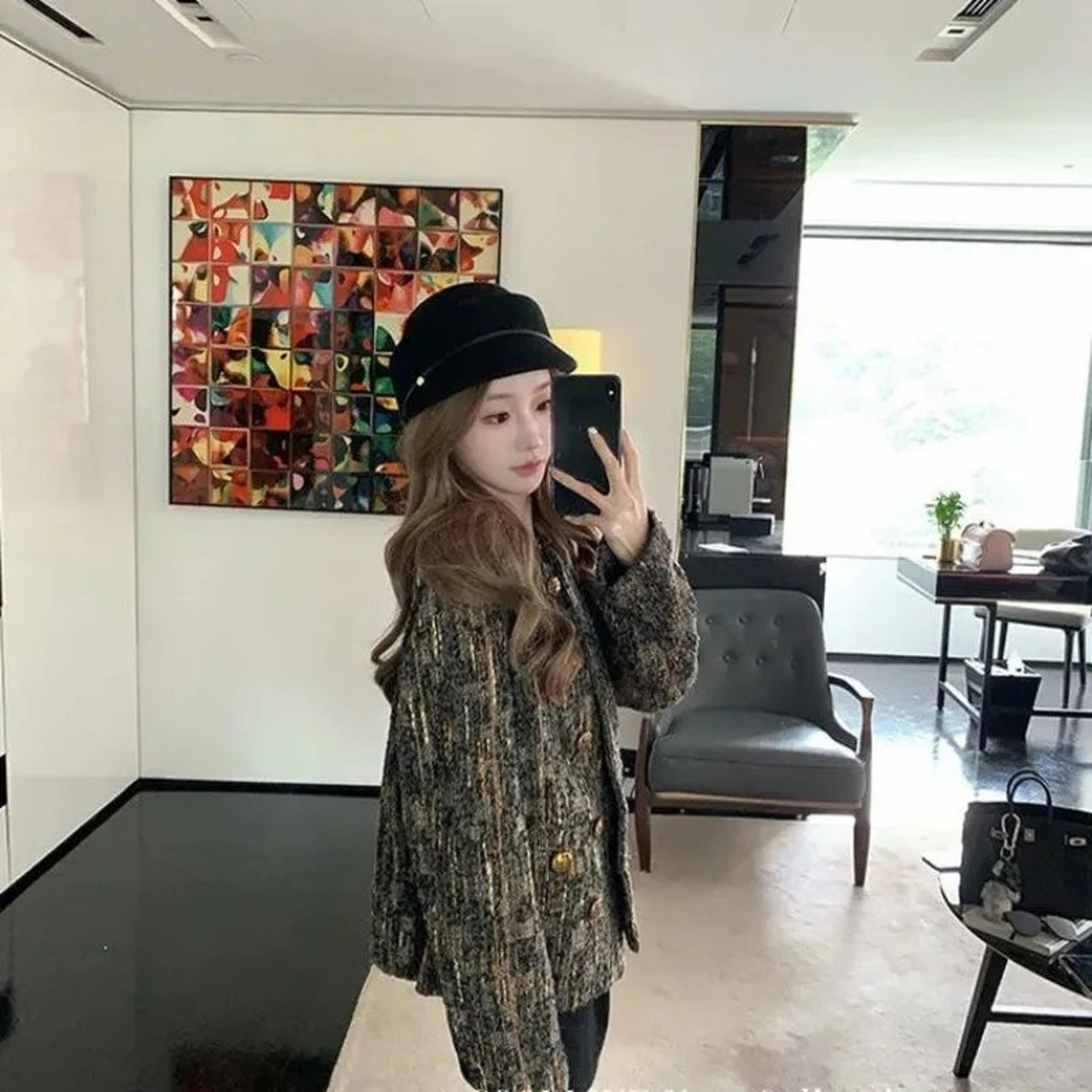 Womens Chic Plaid Tweed Blazer Jacket 4