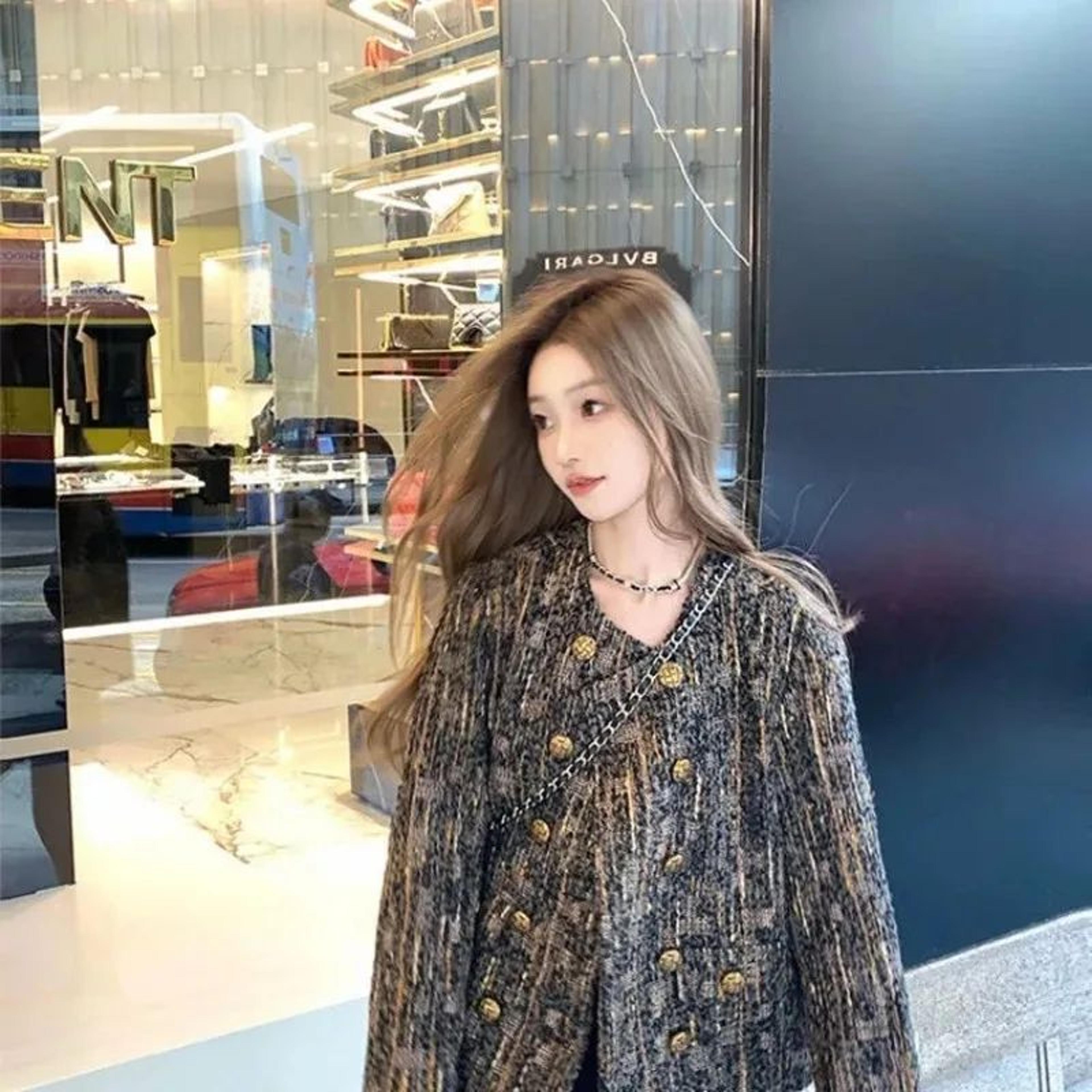 Womens Chic Plaid Tweed Blazer Jacket 5