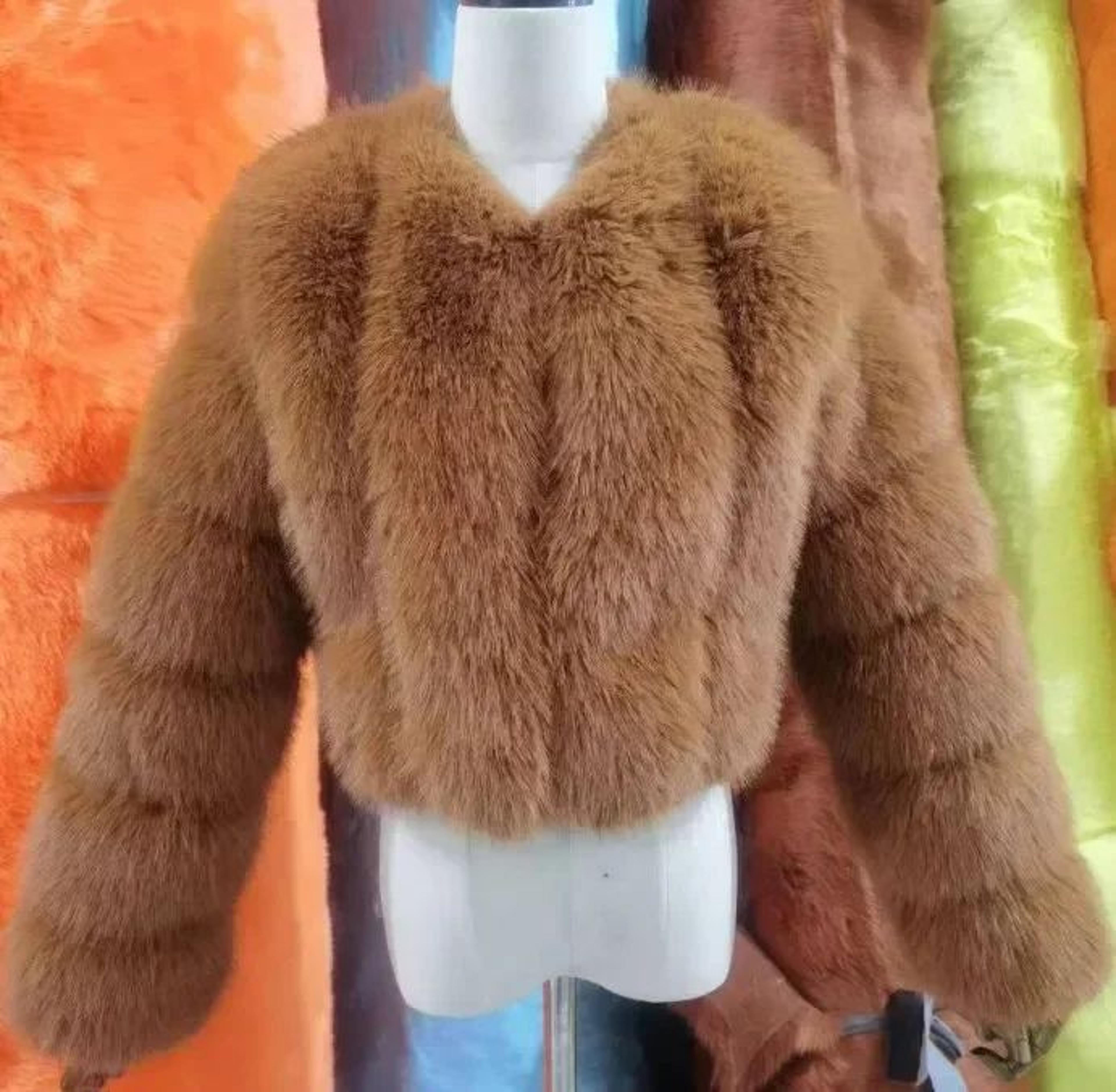 Womens Elegant VNeck Faux Fox Fur Coat 8