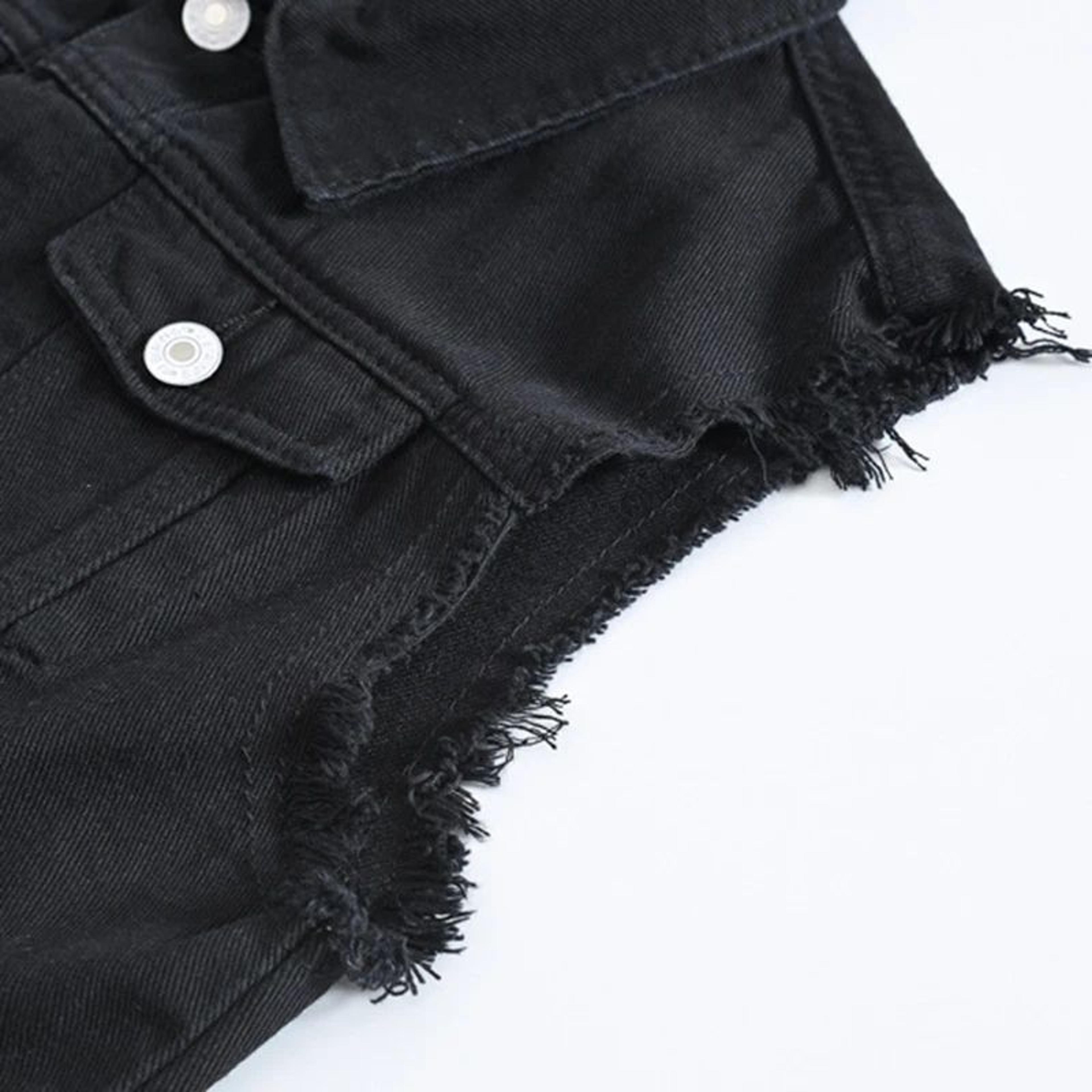 Mens Black Slim Fit Fringe Denim Vest 2