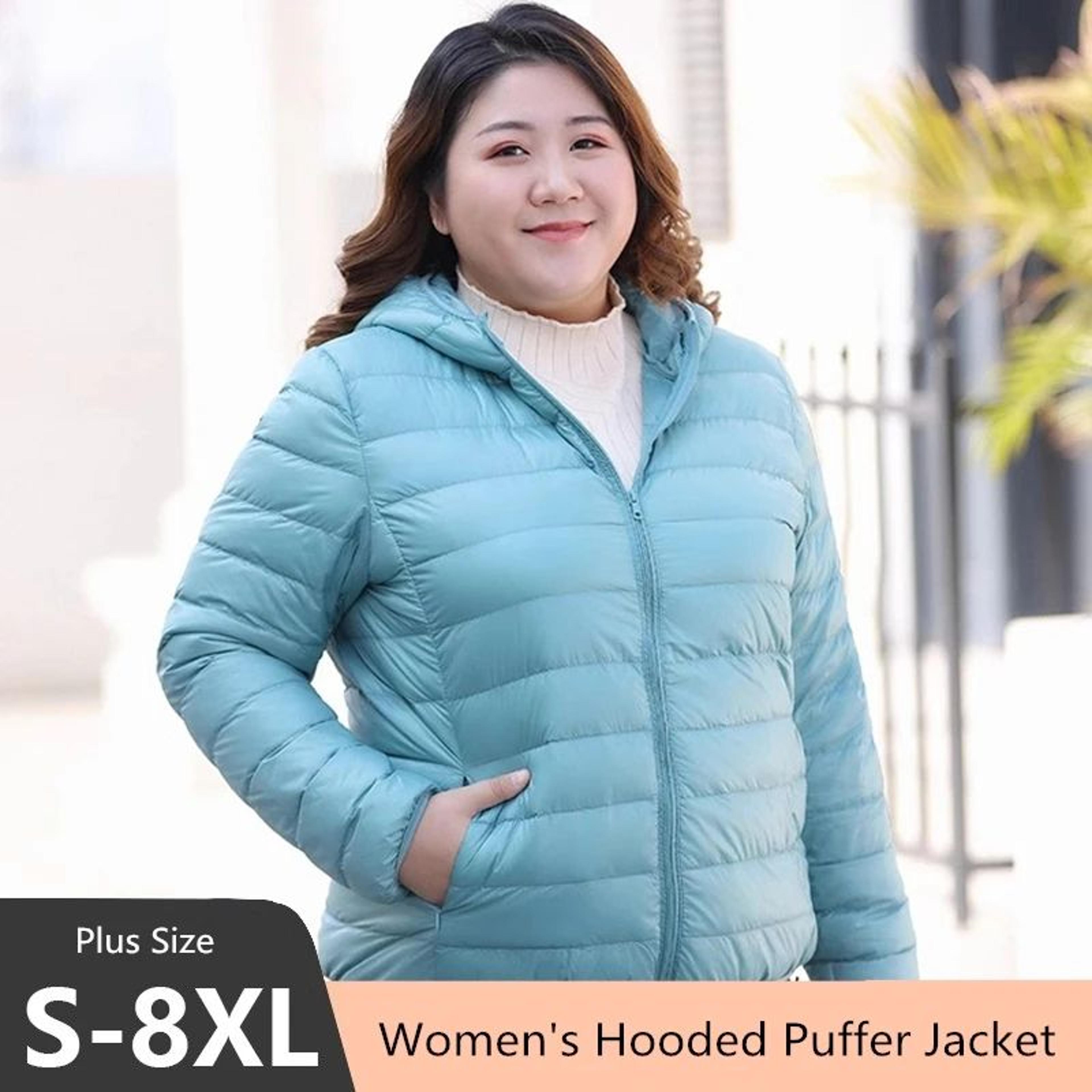 women's plus size lightweight hooded puffer jacket